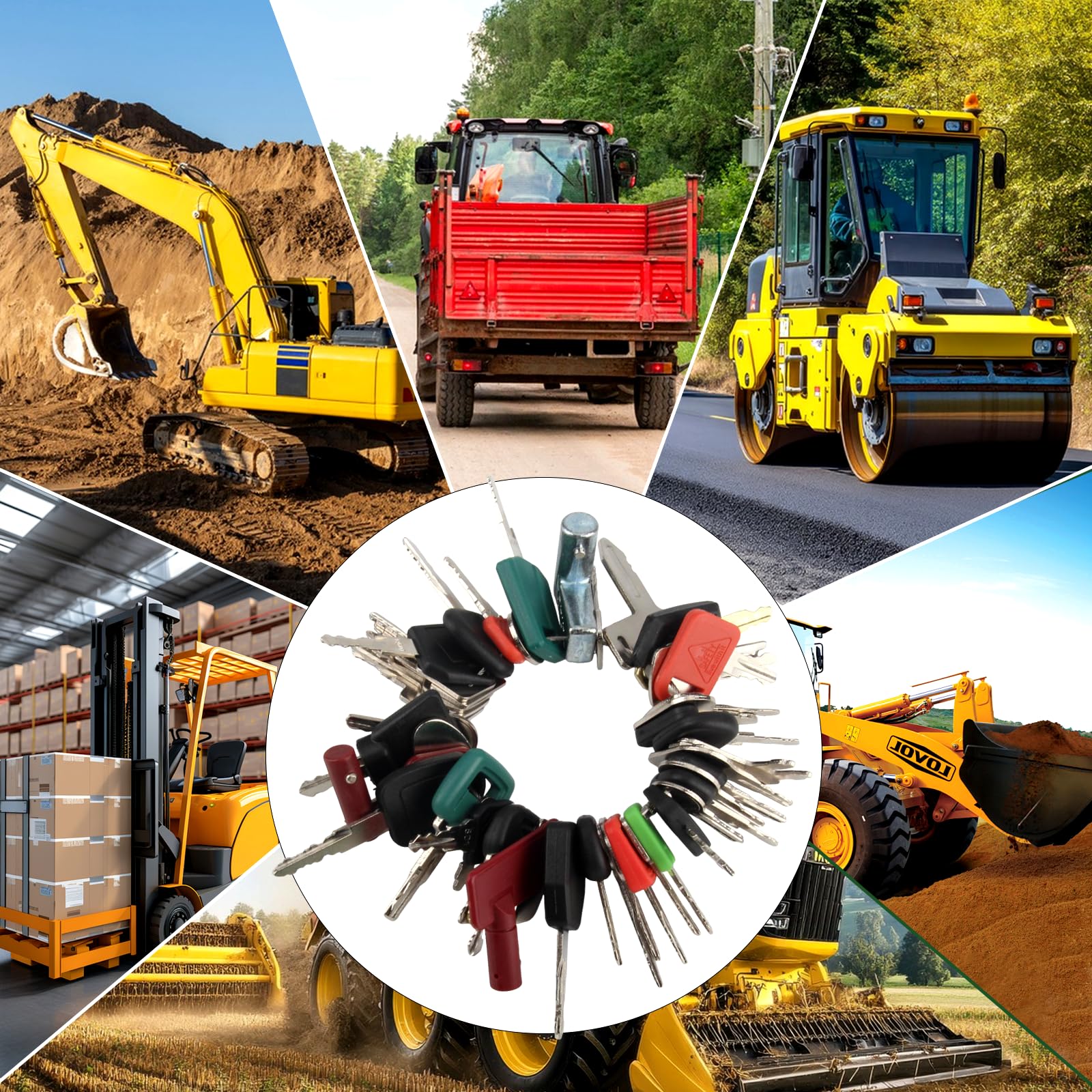 55 Pièces Clé d'allumage de Remplacement Clé de Rechange Clef de Chantier avec Porte Clés Cle Universelle pour Voitures Machines Agricoles Camions Niveleuses Bulldozers
