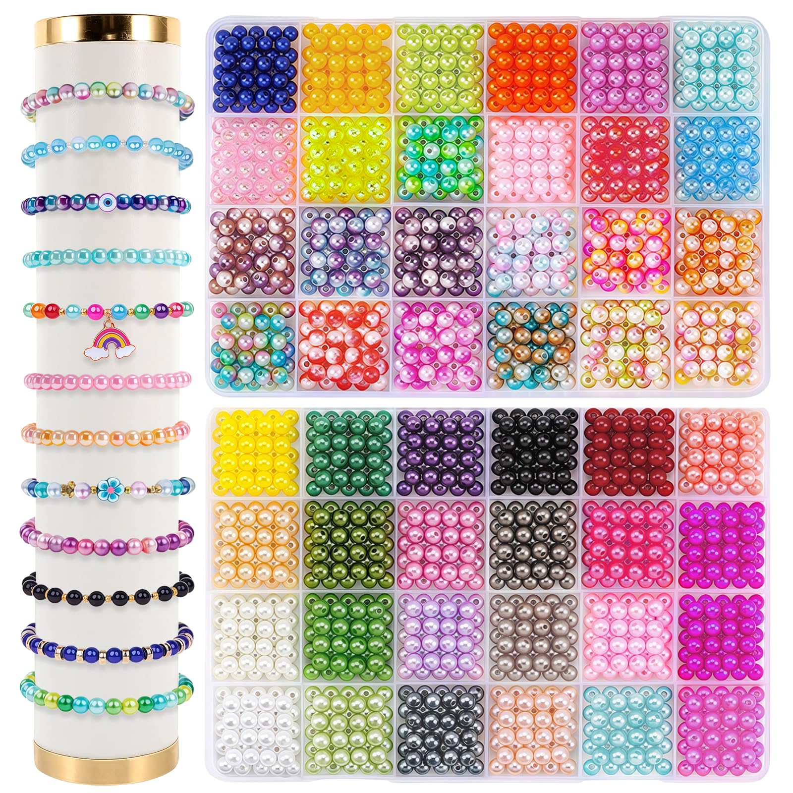 HAGOT 2400 PCS Glass Beads for Bracelet Making, 48 Colors 6mm Bracelet Bead Set,10m Elastic Rope,DIY Crafts Necklace Make Party Gifts