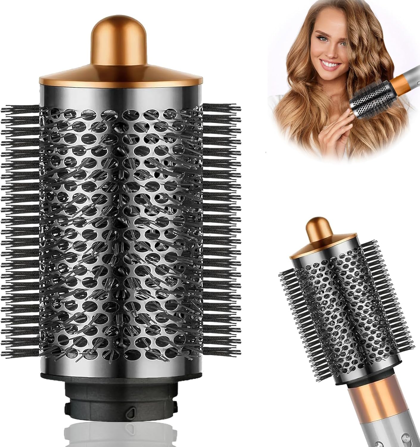 Opgewaardeerde grote ronde volumizing borstel voor Dyson Airwrap HS05/HS01 Multi-Styler, 7,5 cm voor slap plat haar, goud