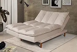 Sofá-Cama Chaise Vancouver 3 Lugares Casal em Suede Areia Premium com 5 Posições Reclináveis Casa Imperial