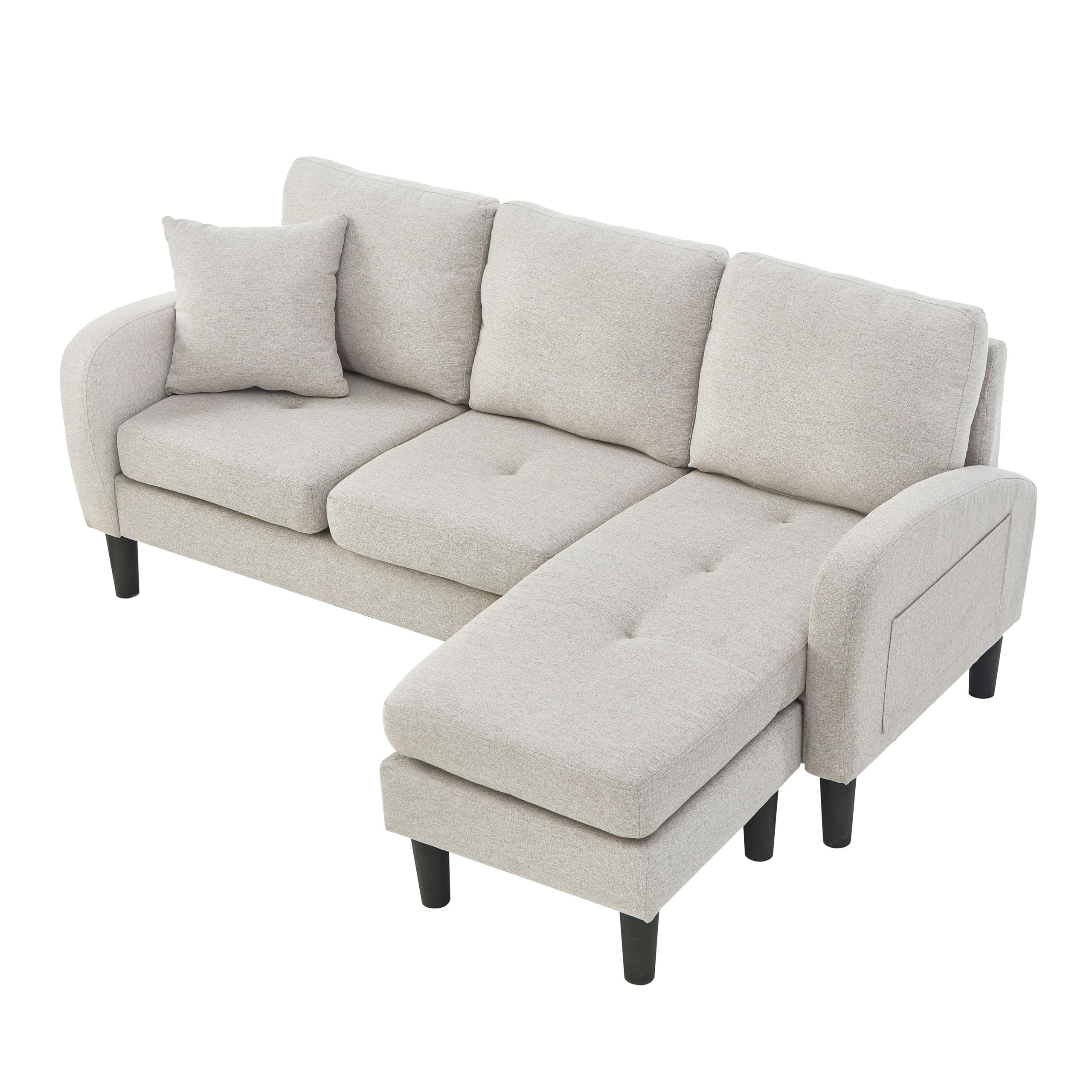 Sofá esquinero modular en forma de L, sofá cama pequeño de 3 plazas con chaise longue y reposapiés, sofá para apartamentos pequeños, gris (Beige Gray+White, 3 plazas)