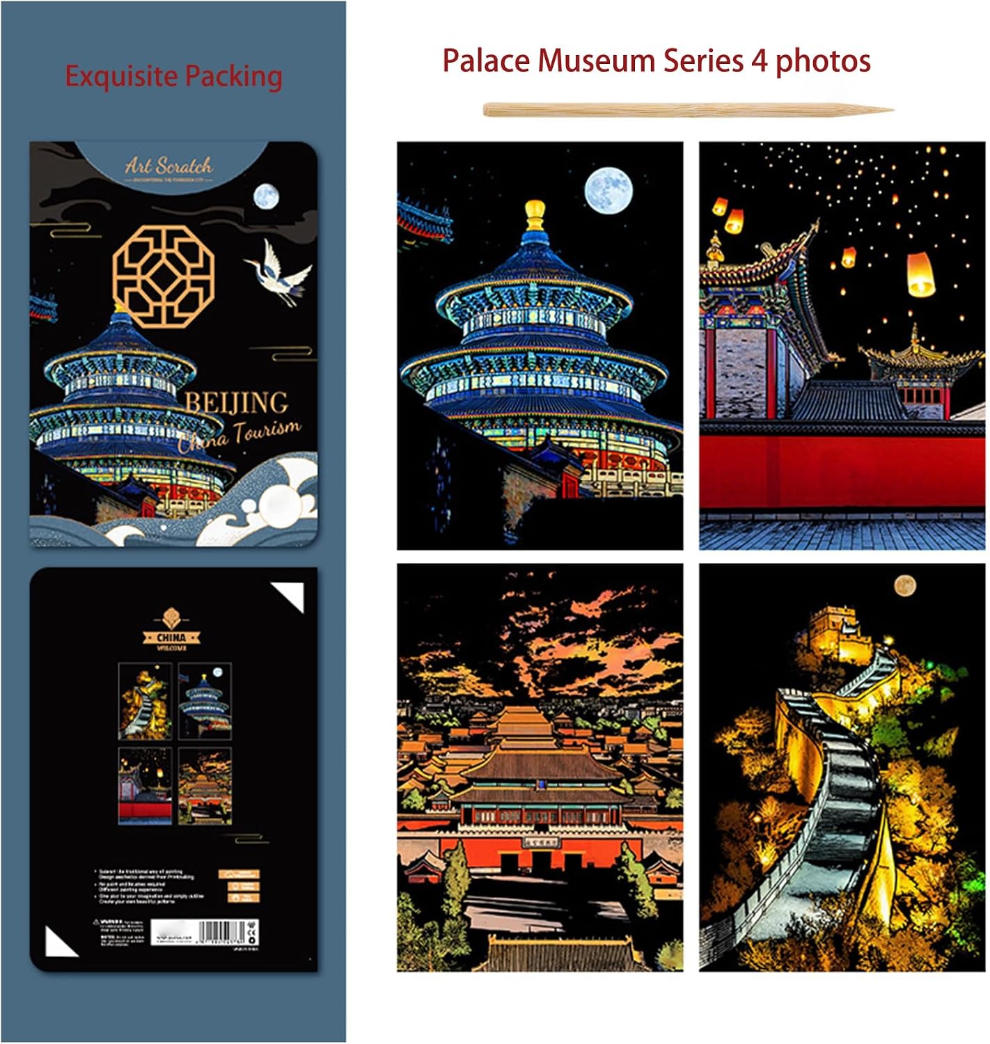 NaiHey Scratch Art Rainbow Painting for Adults, Engraving Arts Scratchable Painting, Womens Hobbies Easter Party Gift, Arts Crafts Scratch Pad Kits - 8 Sheets The Forbidden City & Ancient Capital