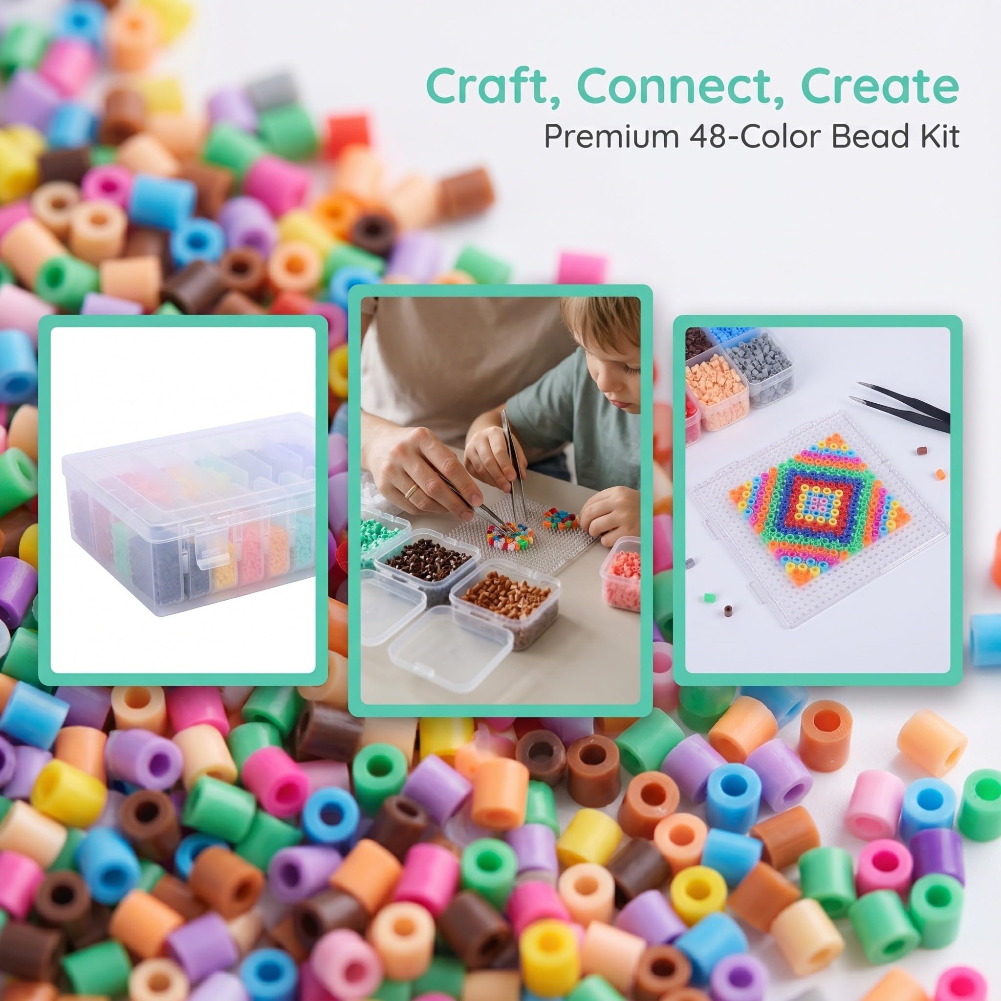 Lurrose Kit de perles à repasser (1 boîte) - 2,6 mm, 48 couleurs, recharge pour loisirs créatifs avec étiquettes de couleur, idéal pour les projets artistiques sur plaque perforée, fournitures