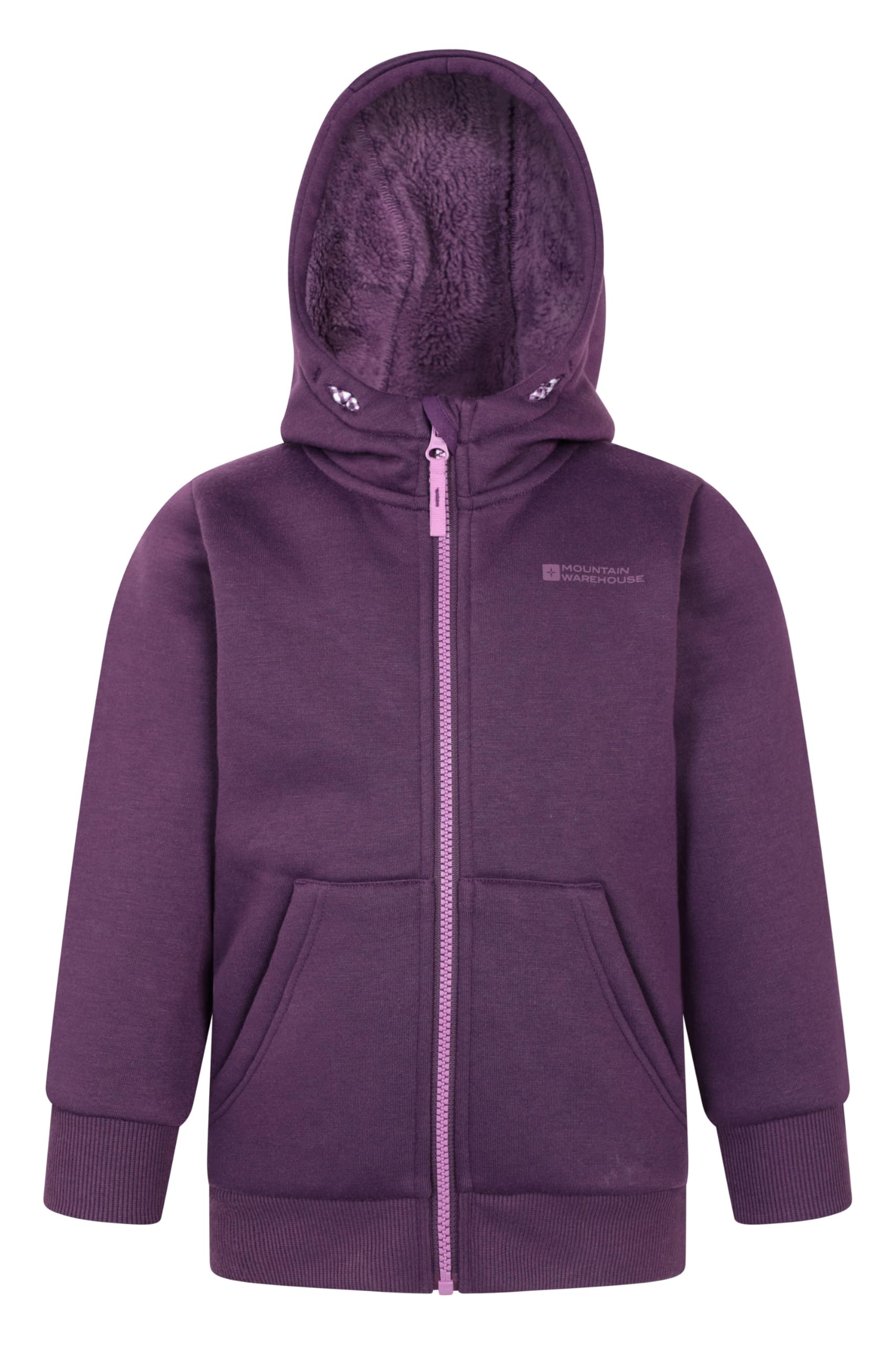 Mountain Warehouse Alpine II Kids Full-Zip Hoodie - Warm & Cozy Top with Sherpa Lining, For Boys & Girls - Best for Autumn, Winter, Outdoors, Walking, Hiking Purple Teen Size 13 Years