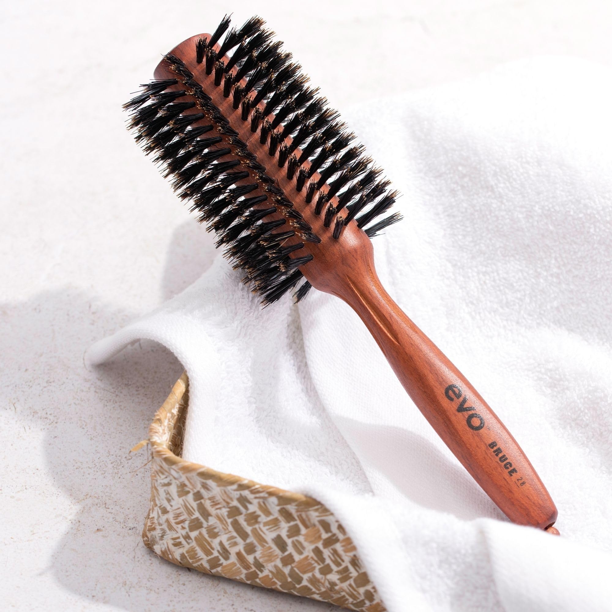 evo Bruce Natural Cepillo de pelo radial – Cepillo profesional de cerdas para peinar y pulir – Cepillo voluminizador – 28 mm