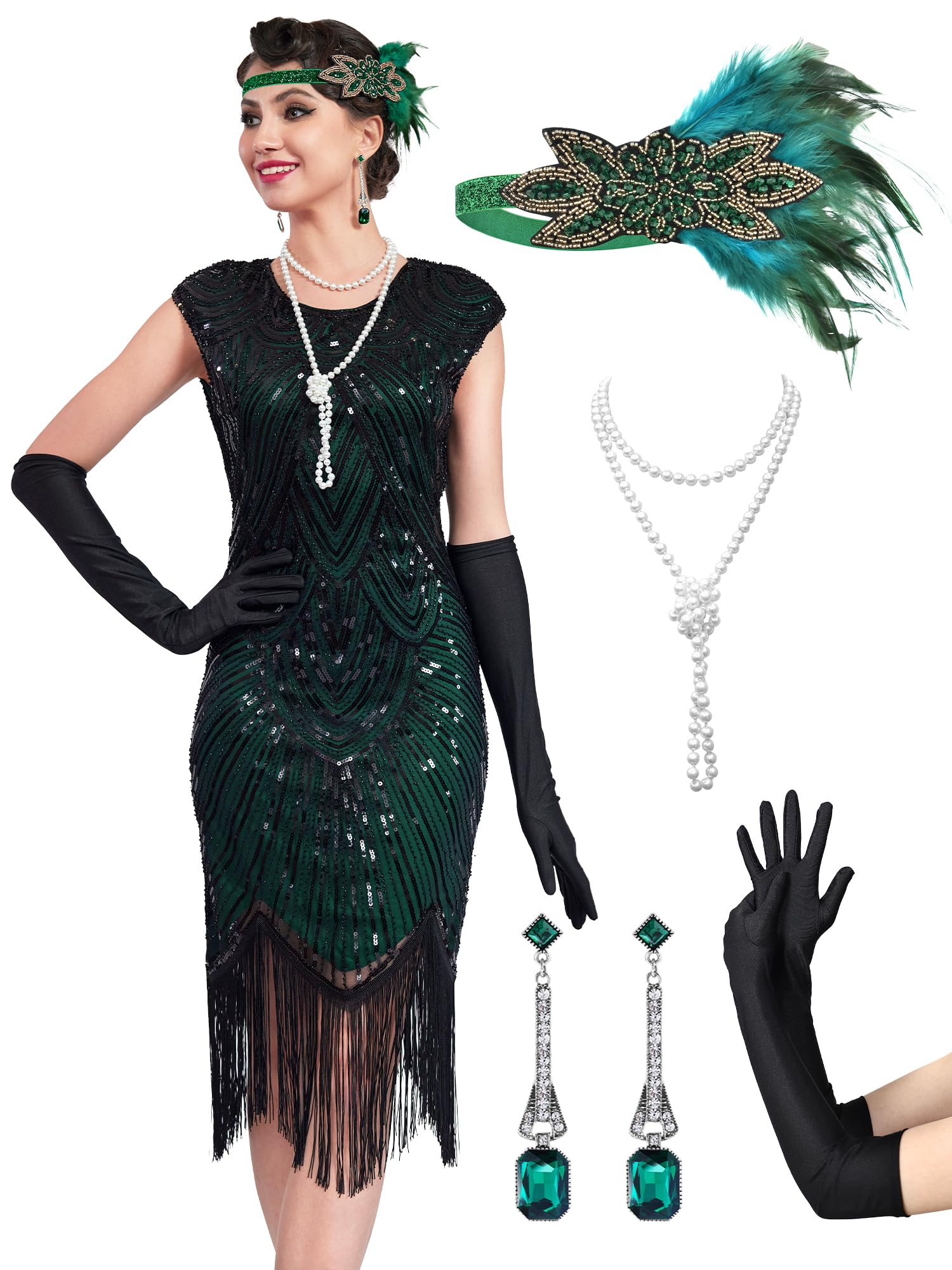 MTITE Women's Flapper Dresses Great Gatsby Sequin Set