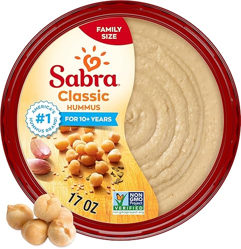 Sabra Hummus clásico, gran hummus para sumergir, comer y compartir, bañera de 17 onzas