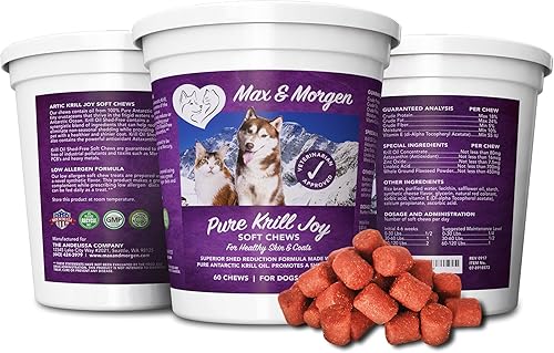 Miniatura 4 de Pure Krill Joy, aceite de krill antártico masticables suaves para perros, rico en Omega 3 y antioxidantes, fórmula única reductora de cobertizos,