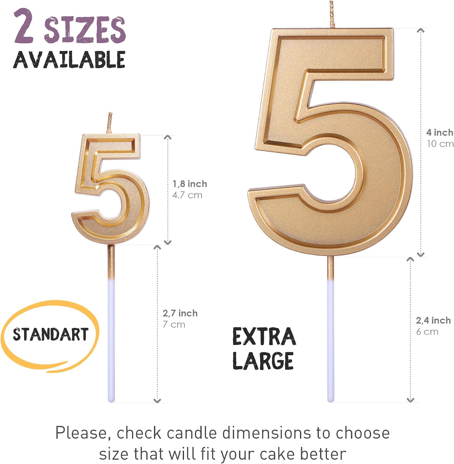 GET FRESH Number 5 Birthday Candle, Gold Number Five Candle on Stick - Image 4
