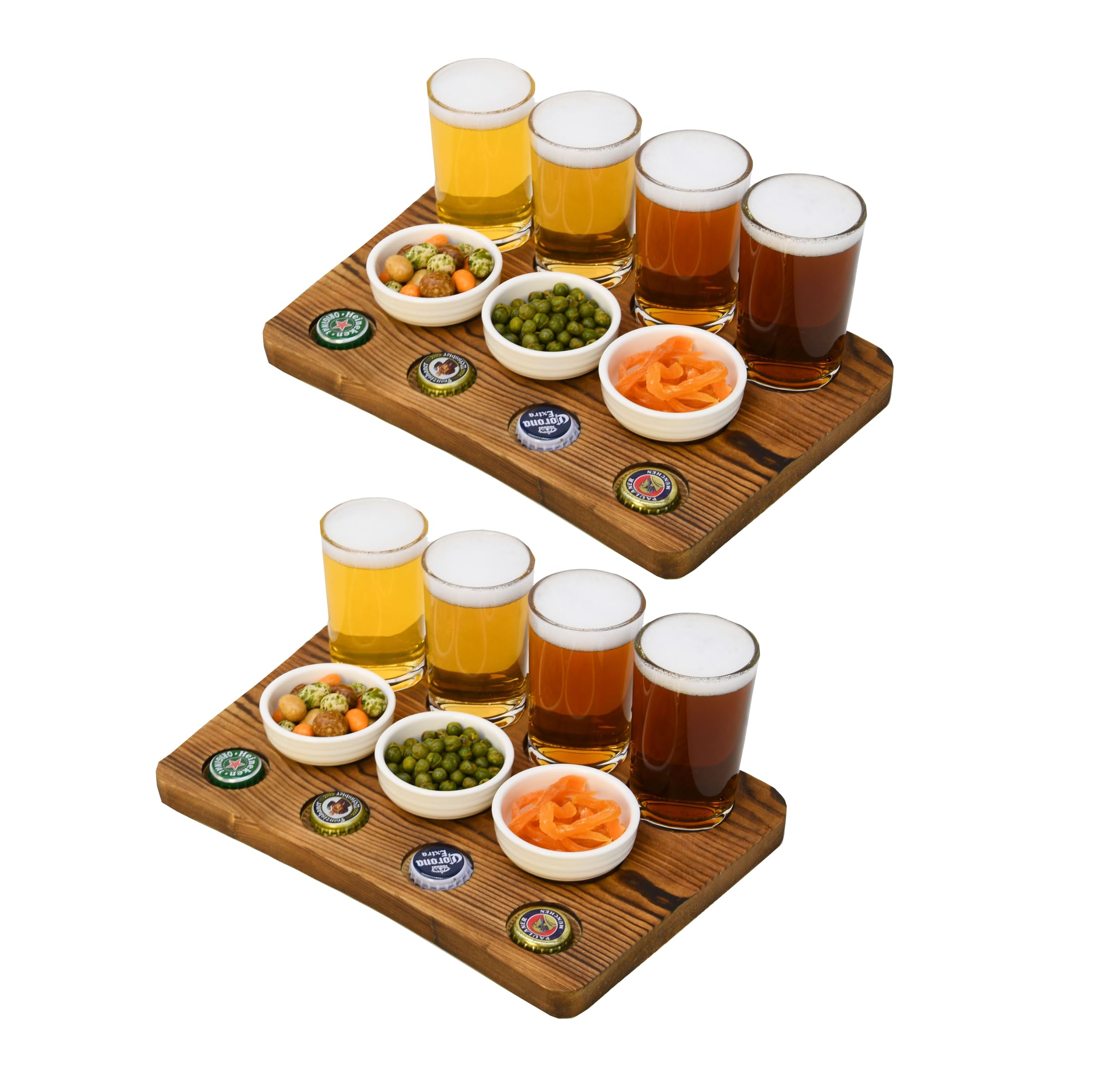 Lot de 2 plateaux en bois avec verres et accords alimentaires, plateau de service rustique, planche à charcuterie et fromage, plateau de fête, décor rustique