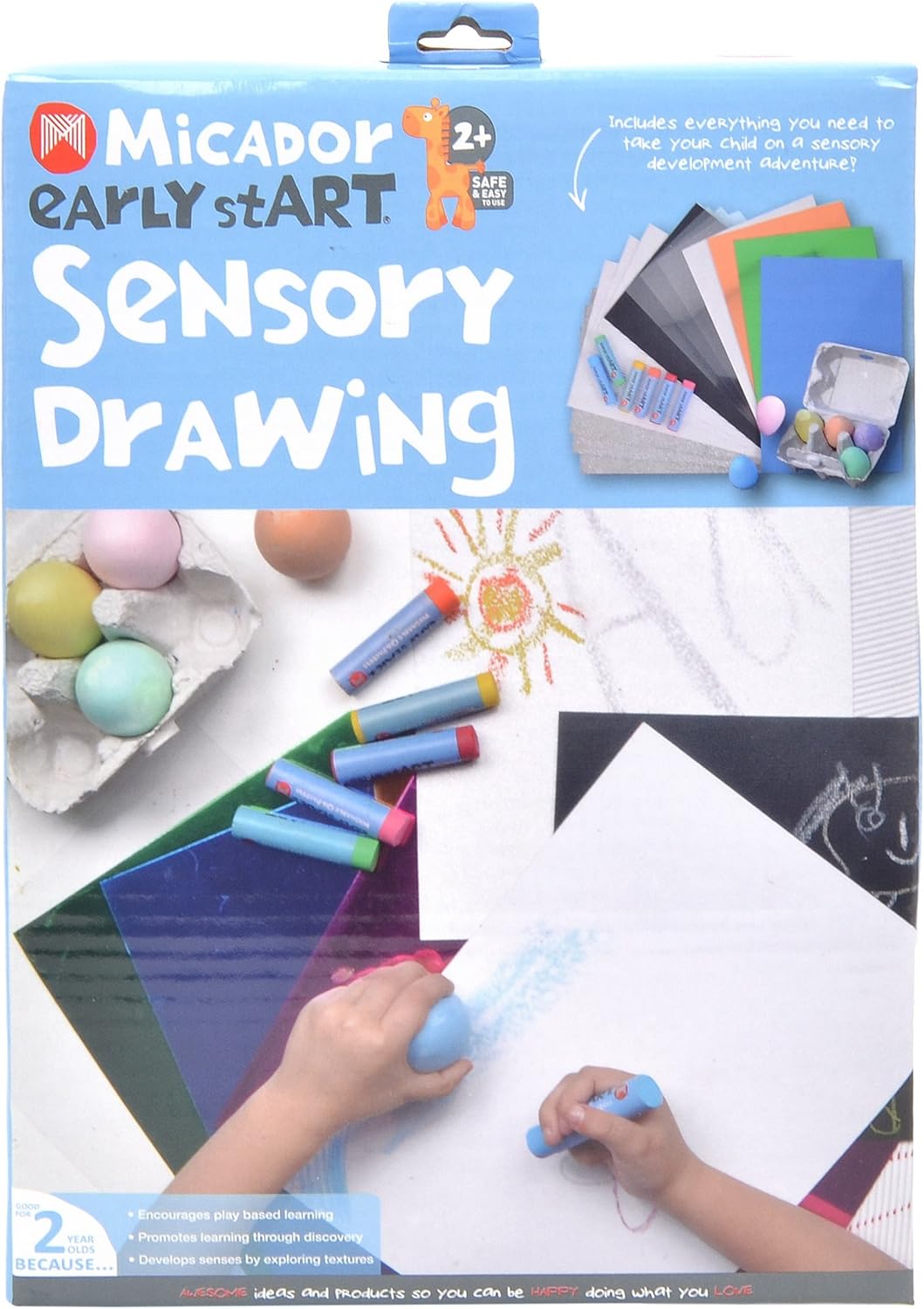 Micador Early Start Sensory Drawing Pack - Crayons + Chalk + Textured Sheets - Sensory, Imagination, Play - Ages 2+