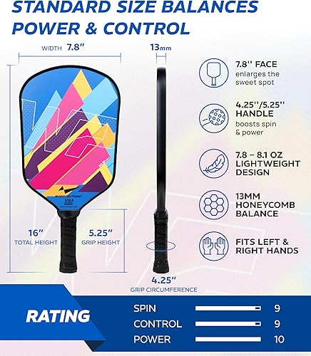 Miniatura 4 de Warping Point Juego de 2 palas de pickleball aprobadas por USAPA, juego de pickleball de fibra de vidrio, duraderas y ligeras, paquete de 2 con