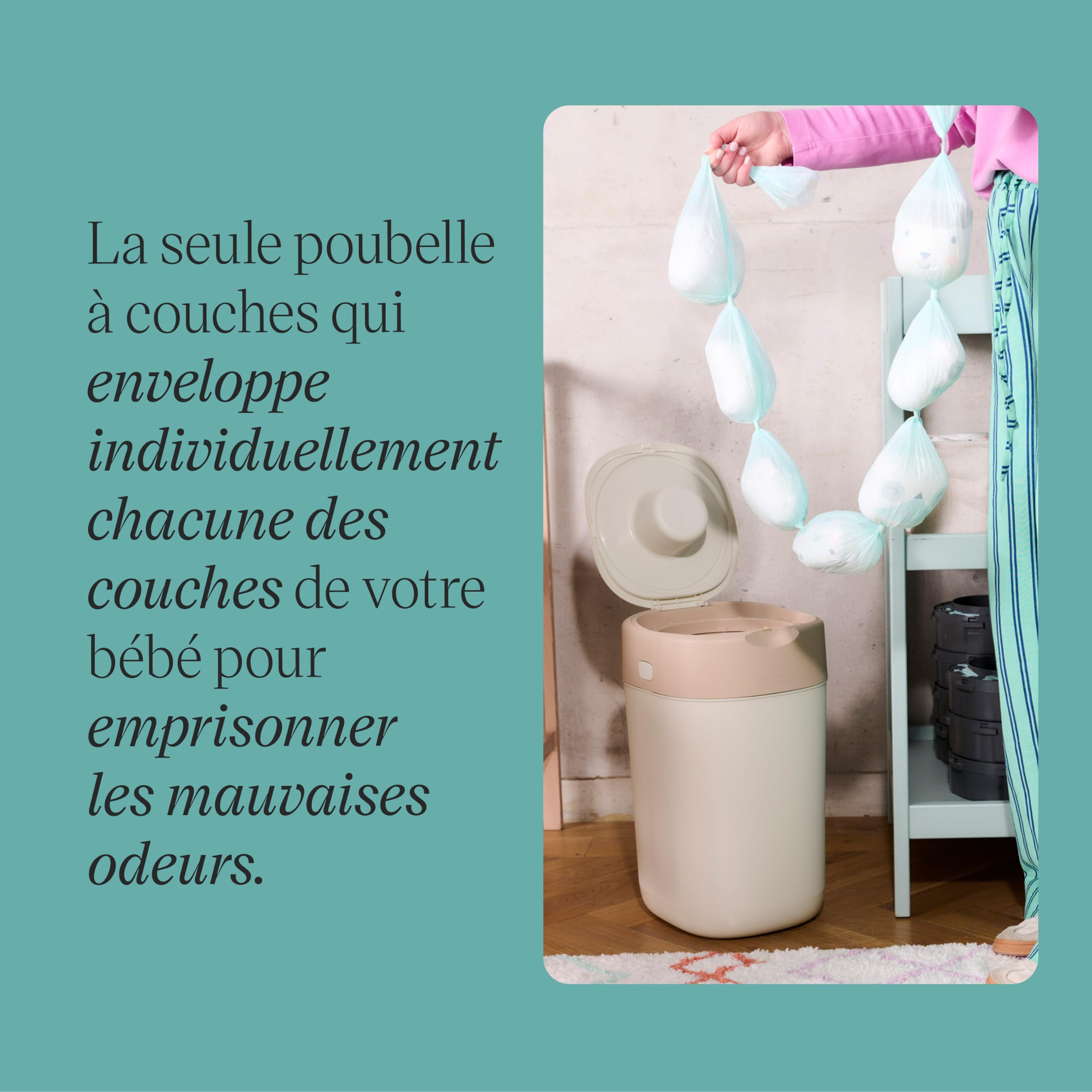 Tommee Tippee Poubelle à Couches Twist & Click, + 1 Recharge 10.5m, Blanc Crème