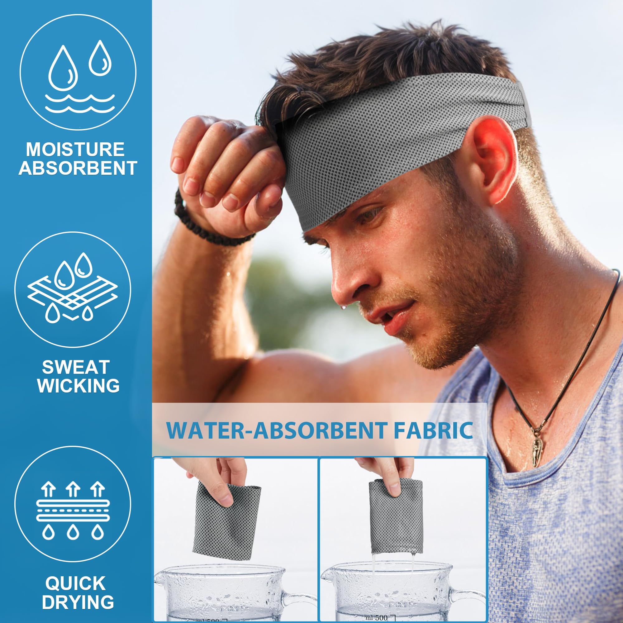 Sukeen Kühlendes Sport-Stirnband für Herren: Feuchtigkeitsableitend, rutschfest, schnell trocknend, elastisch, für Fitnessstudio, Laufen, Tennis