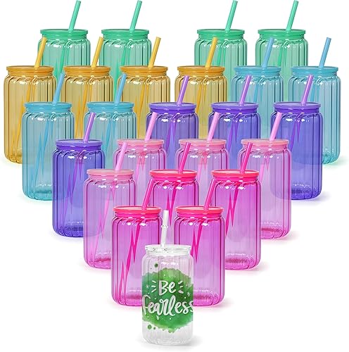 Miniatura 8 de AGH Paquete de 25 latas de vidrio transparente de sublimación de 16 onzas con tapa a prueba de salpicaduras y pajita, vasos de vidrio para