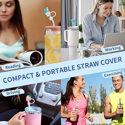 Miniatura 7 de 10 fundas de popote de 0.4 pulgadas para copa Stanley, tapa de popote de silicona, linda cubierta de popote compatible con Stanley vaso de 30 y 40