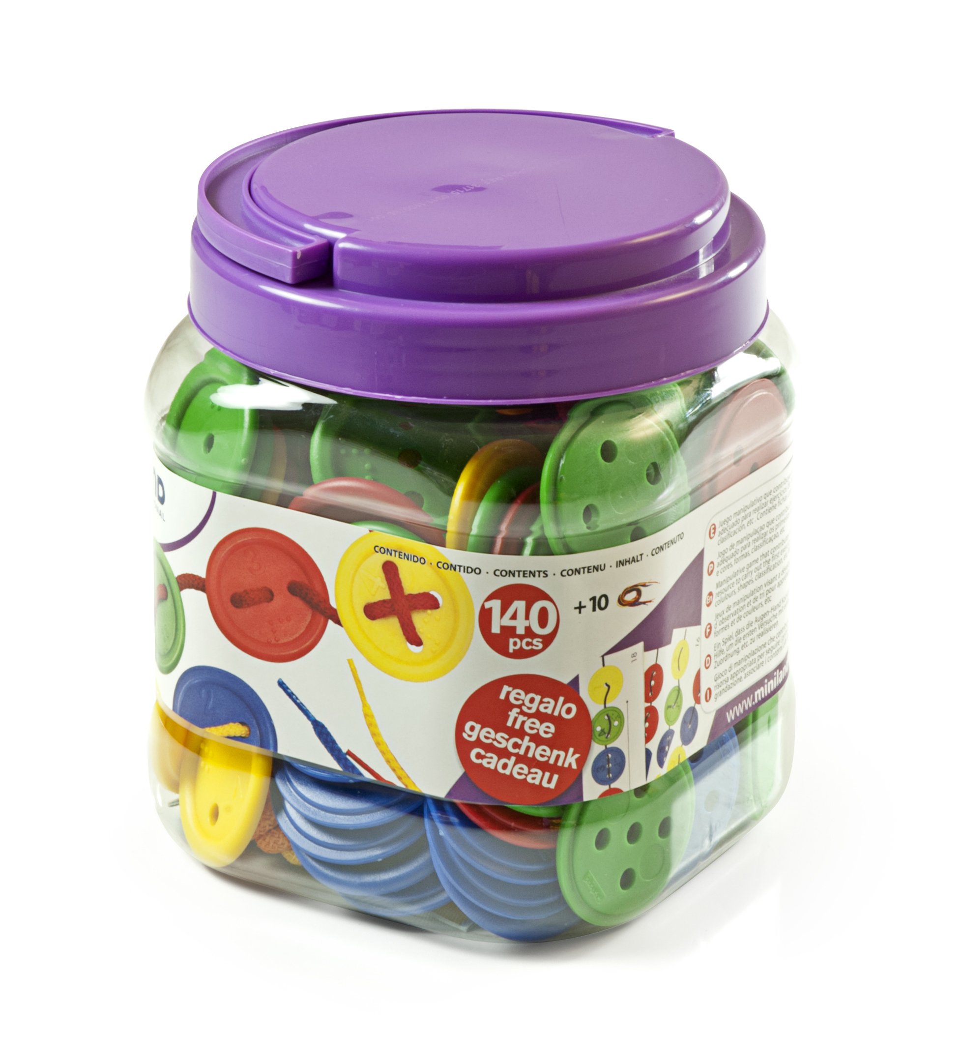 Miniland 31715 Buttons and Cards in Tub (140-Piece), Multi-color, Medium