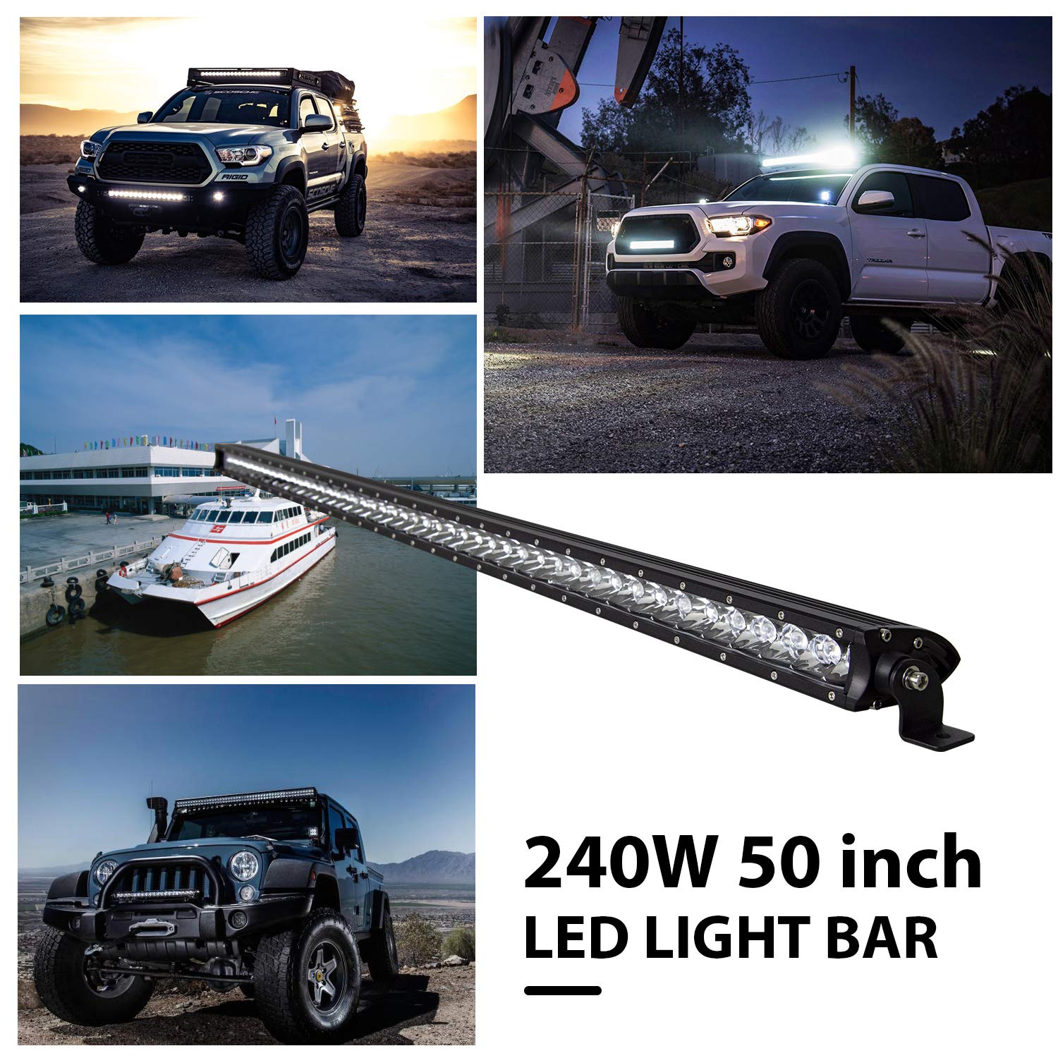 Willpower Barra LED 4x4 48'' 123cm 240W Única Fila Impermeable Faro Focos 12V 24V para Coche Tractor SUV ATV UTV Camión Barco Todoterreno Furgoneta