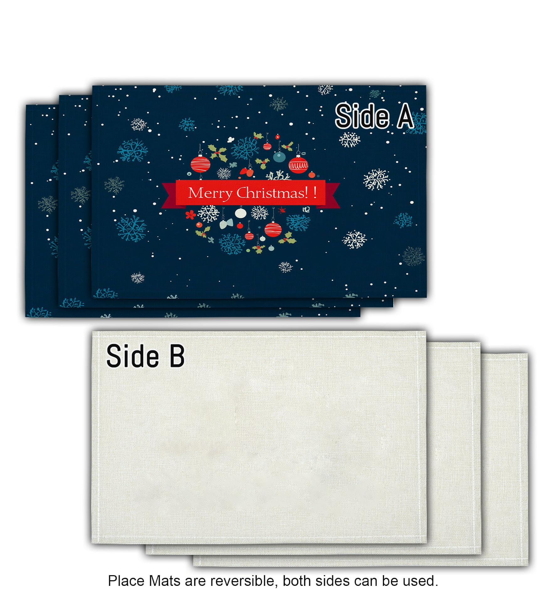 Set di 8 Tovagliette Natalizie, 45x30 cm Sottopiatti Natalizi Americane, Tovaglietta Natalizia, Cartone Animato Sfera Natale Fiocchi Di Neve Sottopiatto Lavabili Lino Tessuto Set