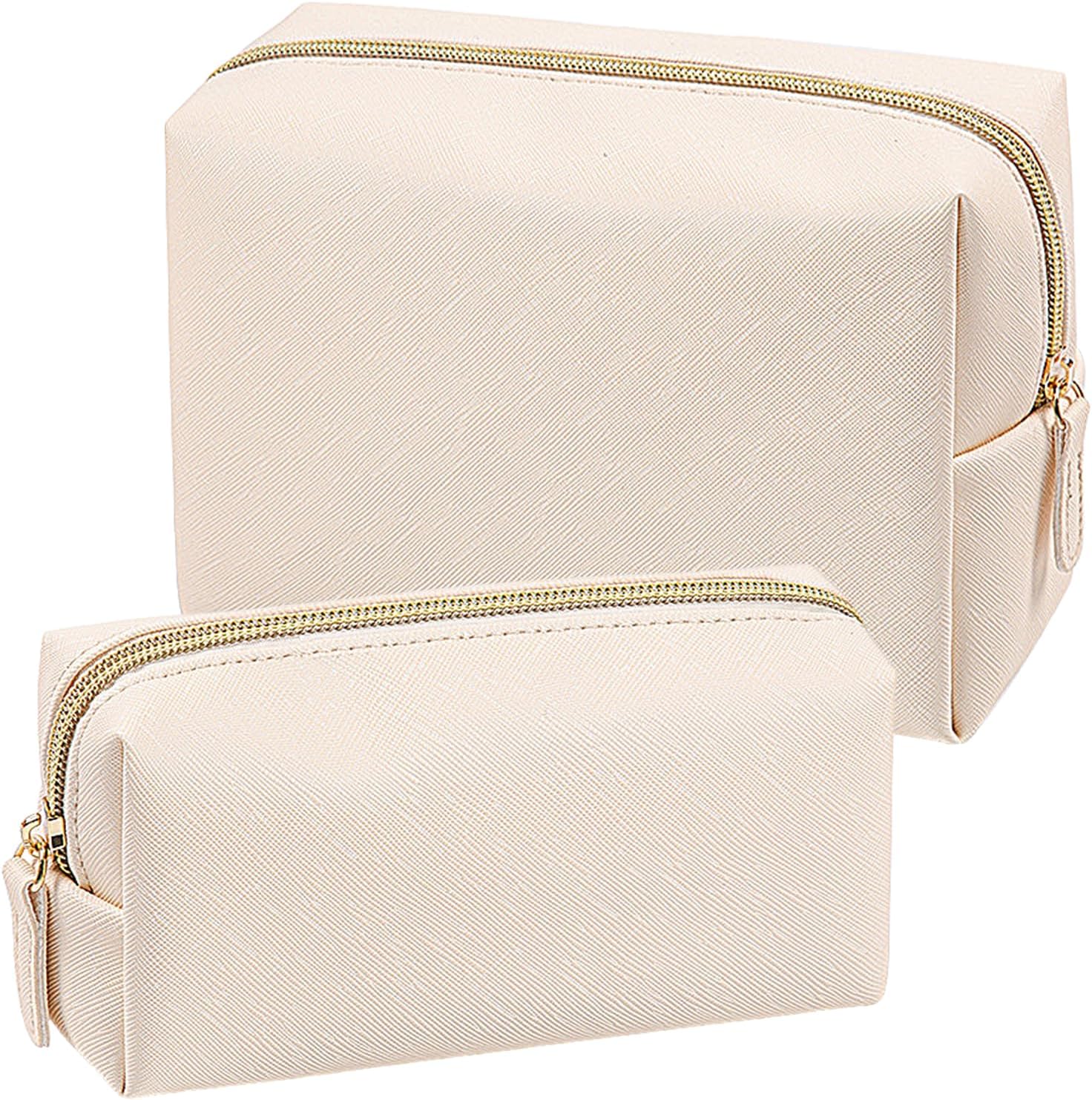 2 Pcs Makeup Bag Large and Small, Make Up Bag for Women Men, Leather Waterproof Pouch with Zipper, Cosmetic Bags, Travel Toiletry Bags for Handbag Birthday Gifts, 21.5x9x13cm, 16.5x4.5x8cm