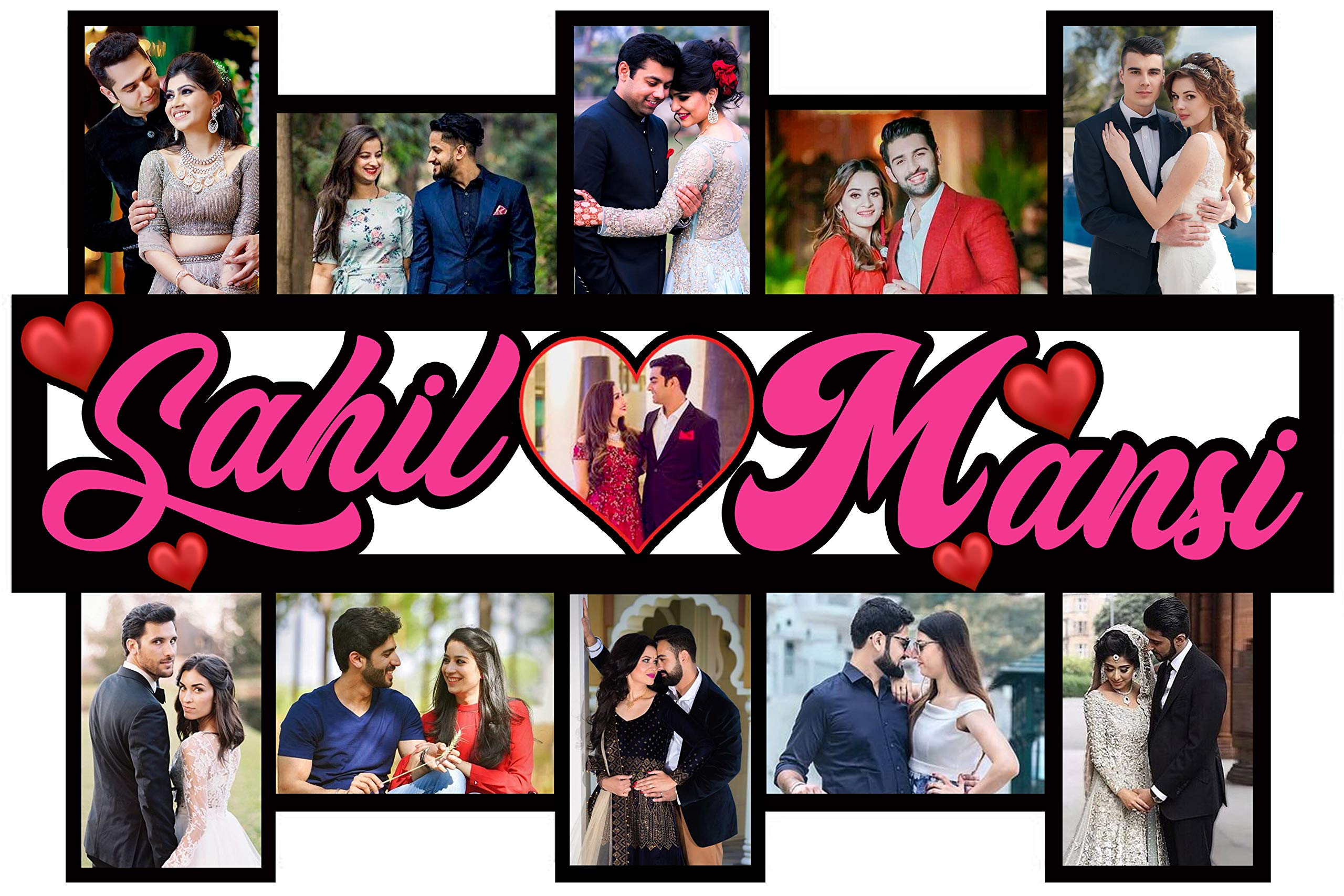 Shri Kanth Art® Customized Couple Photo Frames Collage Photo Frame - Personalized Name Photo Frames Collage with Photo for Gift and Home Decor (Size-: 16 by 24 inch)