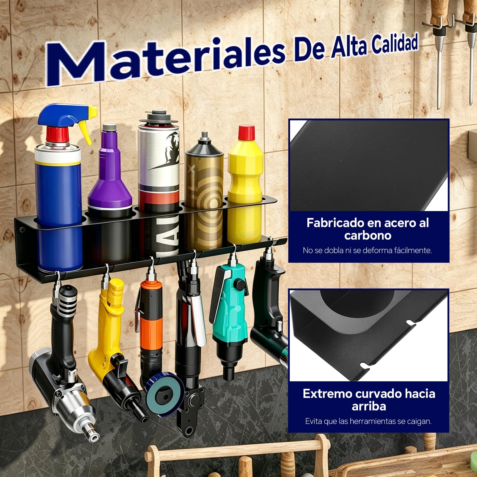 Juego de 2 soportes para botellas de spray con 5 compartimentos y 6 ranuras, para garaje, taller y hogar