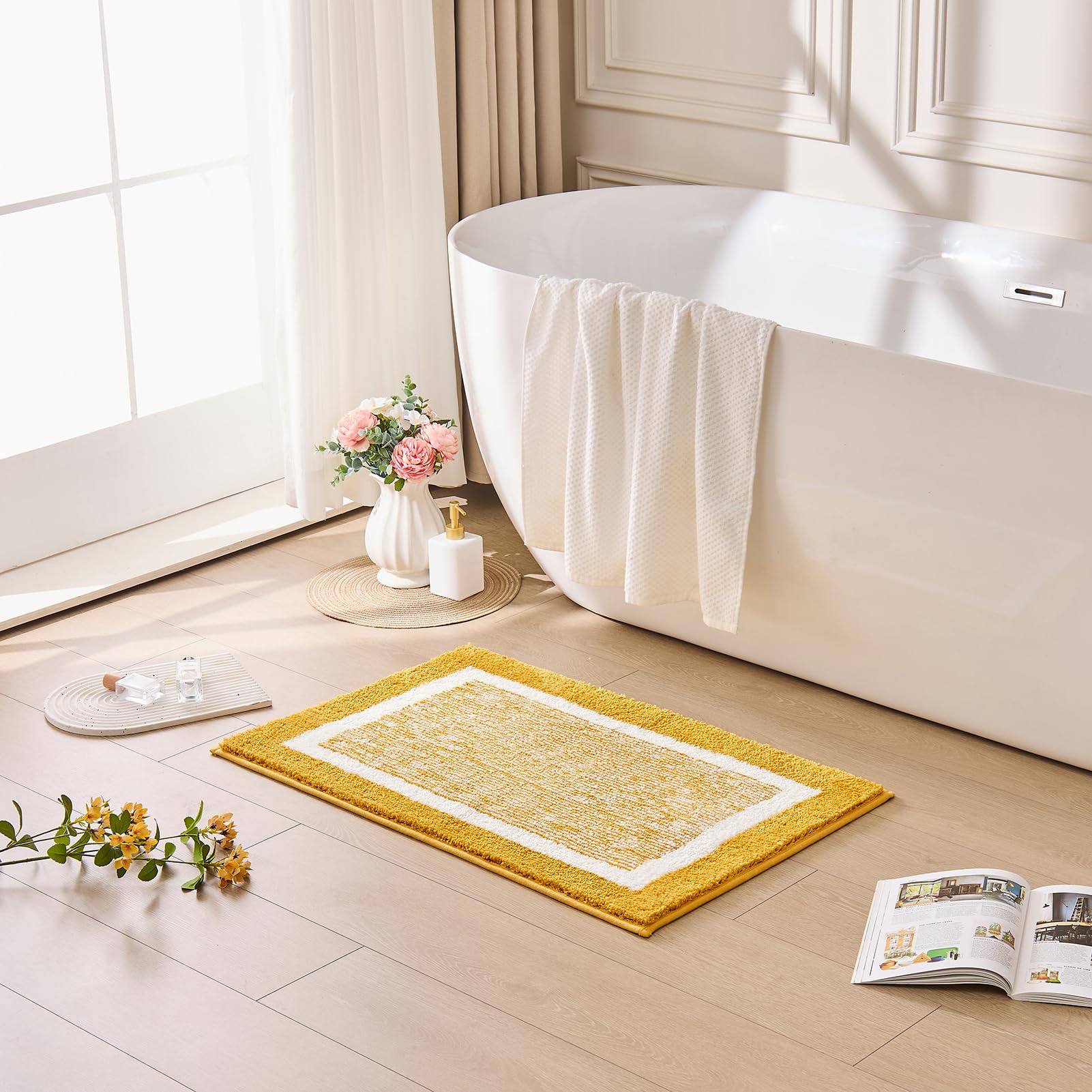 CozeCube Bath mats for Bathroom Non Slip, Fluffy Shaggy Bath Rugs for Bathroom Washable, Extra Soft and Absorbent Bath Rugs for Shower Sink, Kitchen
