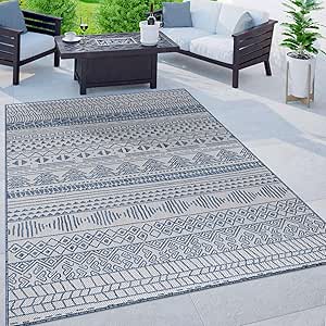 Rugshop Panarea Contemporary Geometric Bohemian Textured Flat Weave Easy Cleaning Outdoor Rugs for Deck,Patio,Backyard Indoor/Outdoor Area Rug 5' x 7' Blue