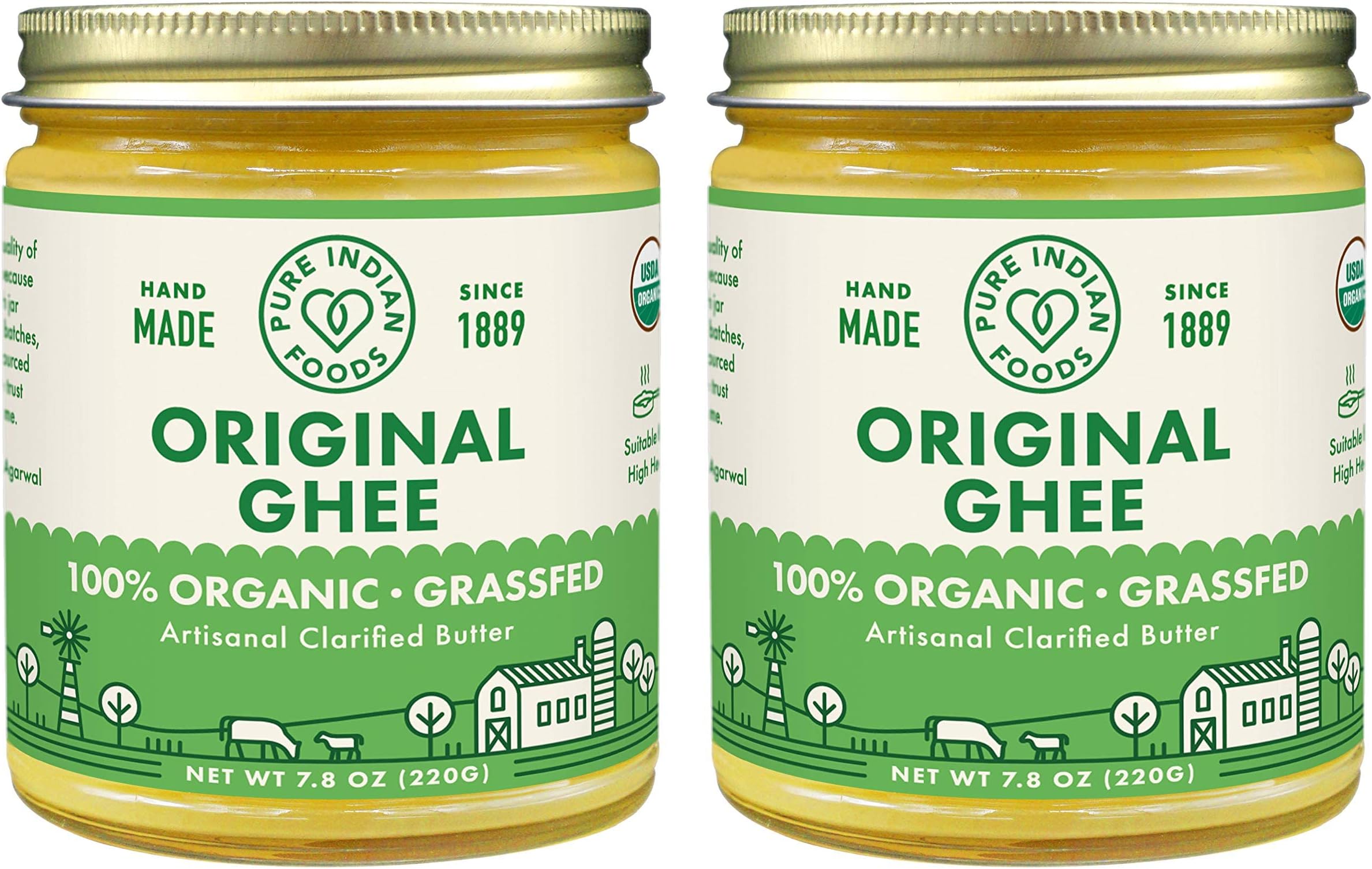 Grassfed Organic Original Ghee - by Pure Indian Foods, 7.8 oz, Pasture Raised, Gluten-Free, Non-GMO, Paleo, Keto-Friendly (Pack of 2)
