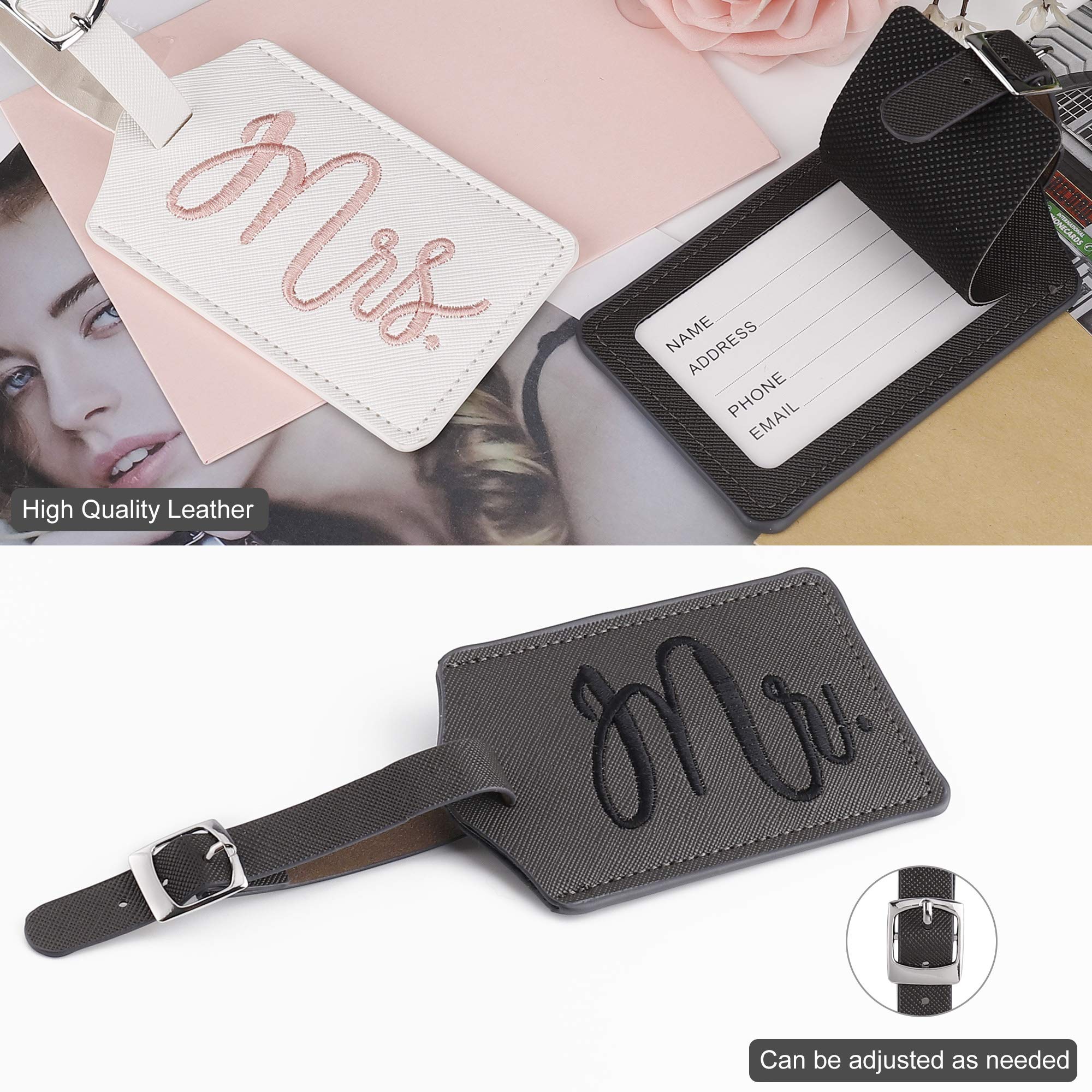 Confezione 2 Etichette Bagagli Monogrammate In Pelle PU - Iniziale Ricamata - Per Valigia E Viaggio - Regalo Donna/Uomo (Rosa/Nero)