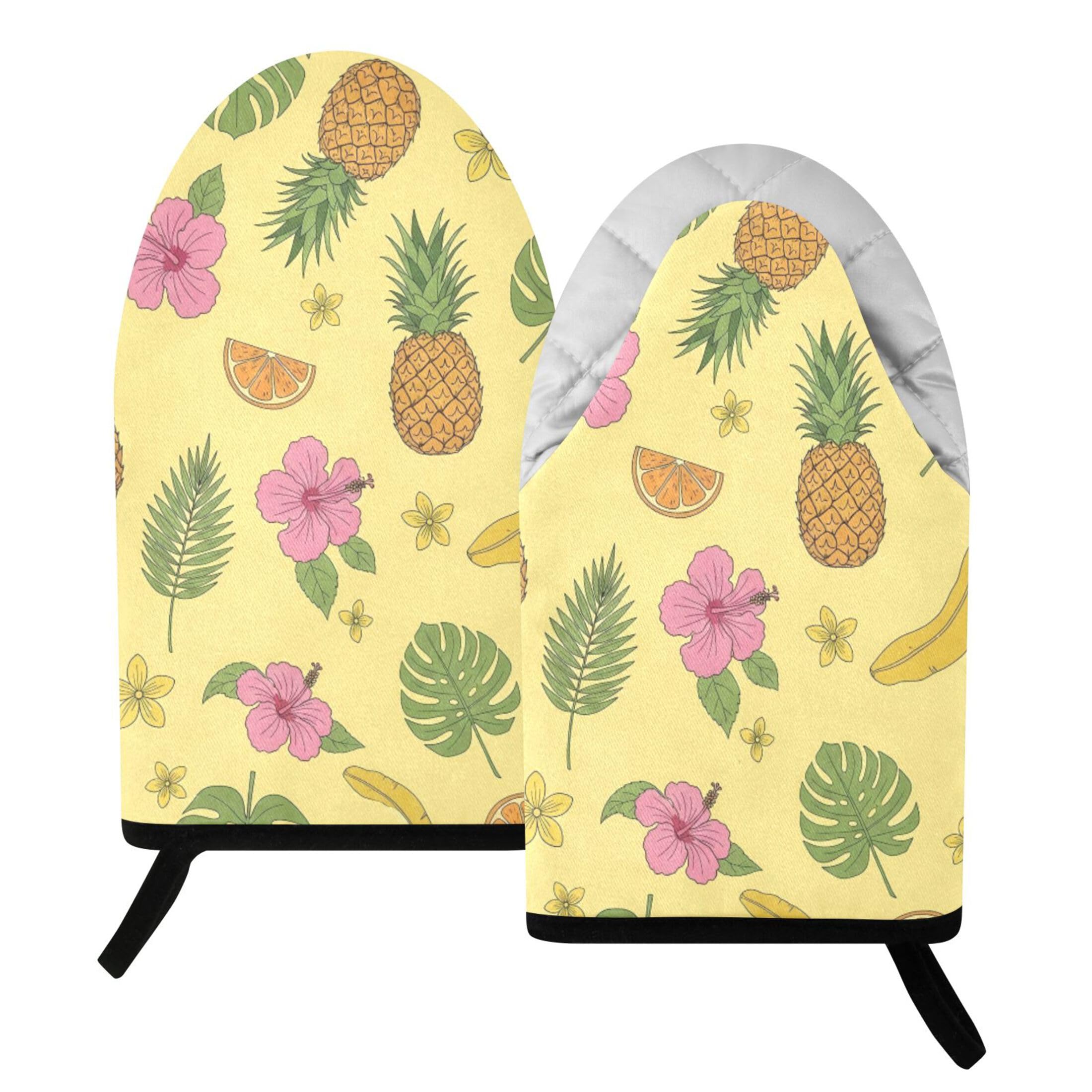 Fuauuyl Oven Mitts Heat Resistant Kitchen Gloves, Pineapples Classic Oven Gloves with Hanging Loop for Baking BBQ Cooking Grilling, 1 Pair, 9.5 in