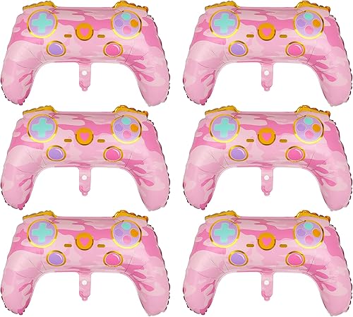 Globos de videojuegos rosados para niñas con controlador de videojuegos globos de aluminio suministros de decoración para fiestas temáticas de