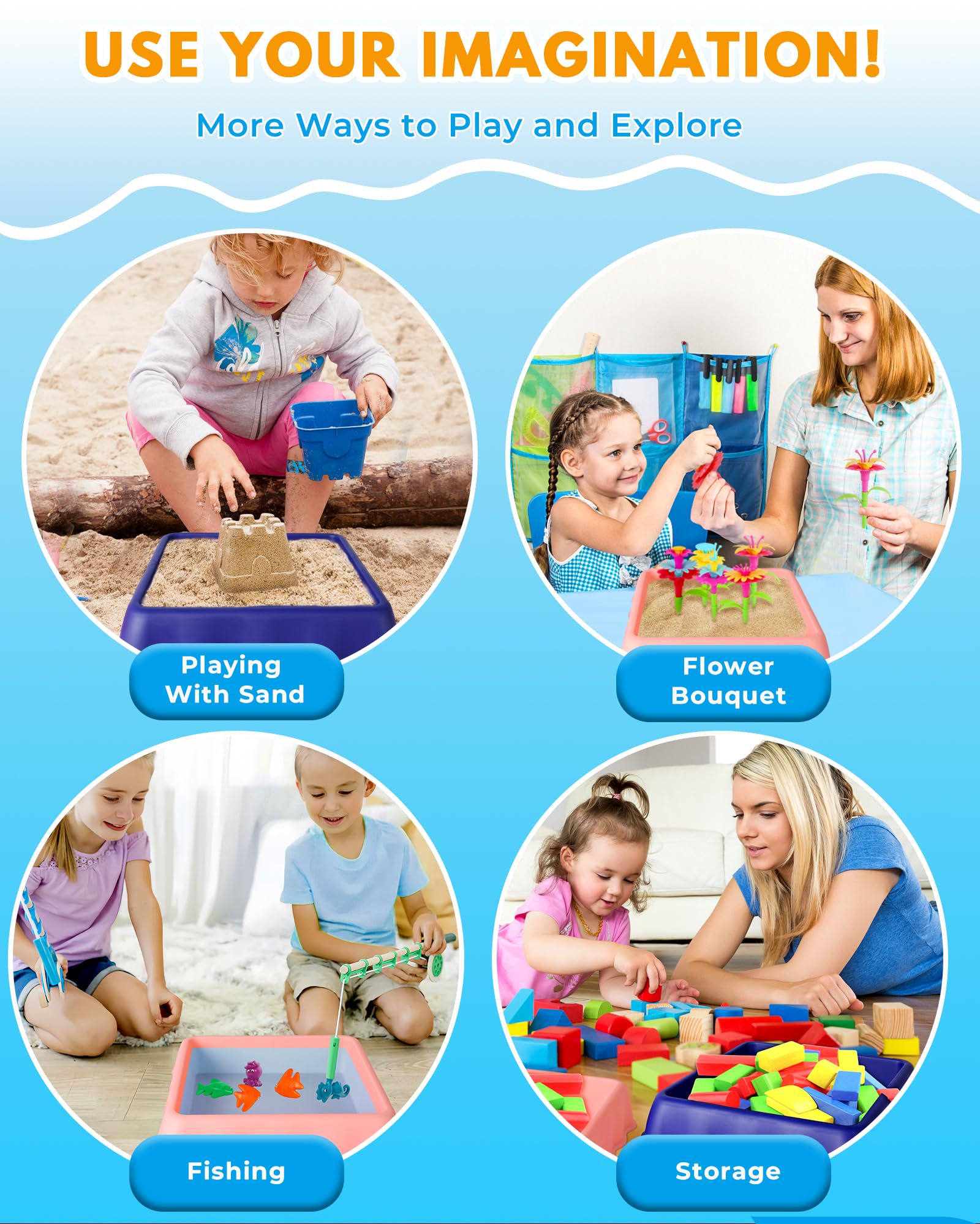 2-Pack Play Trays for Kids, Sand Tray, Water Tray, Sensory & Messy Play Tray - Image 3