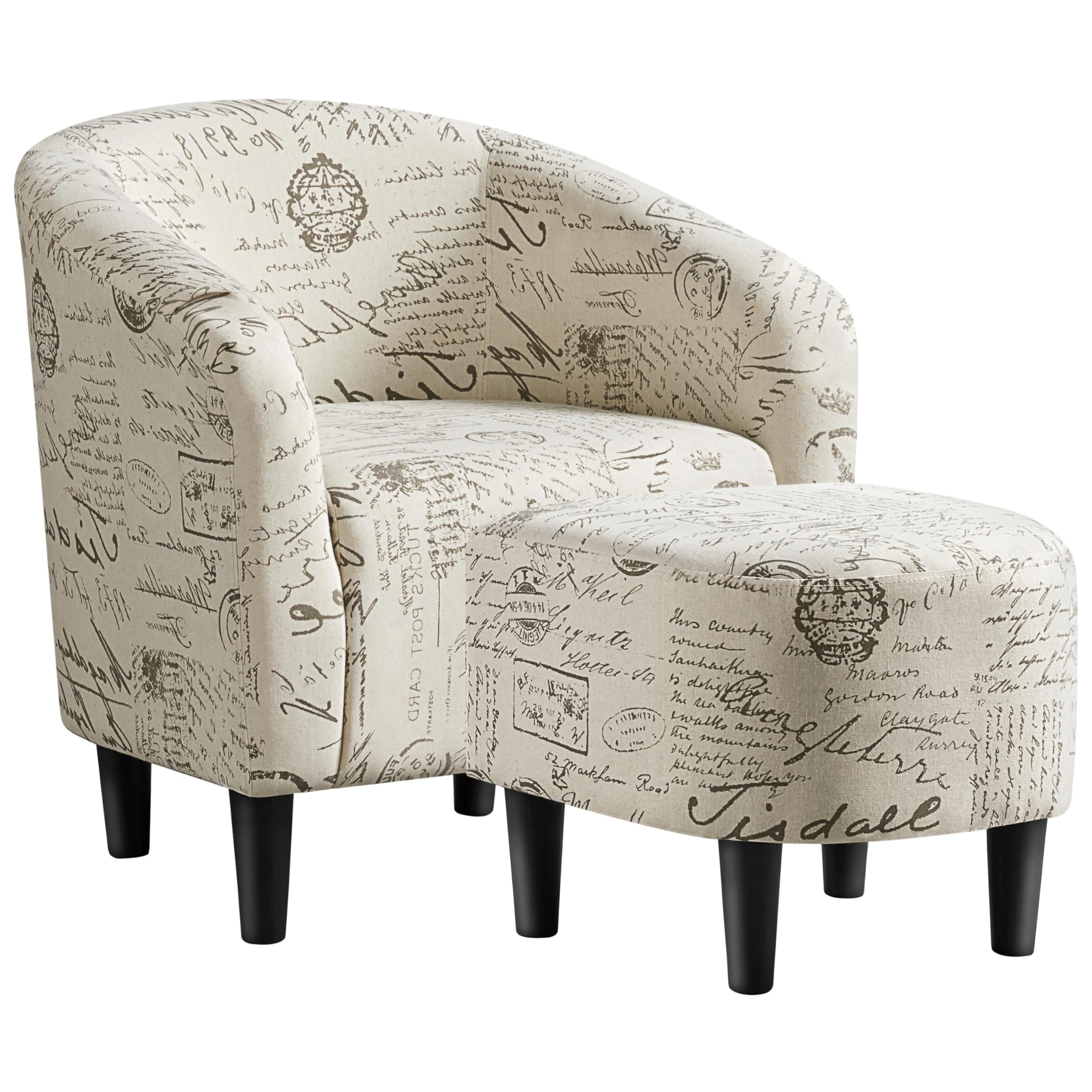 Yaheetech Small 25.5in Wide Boucle Barrel Accent Chair, Letter Print