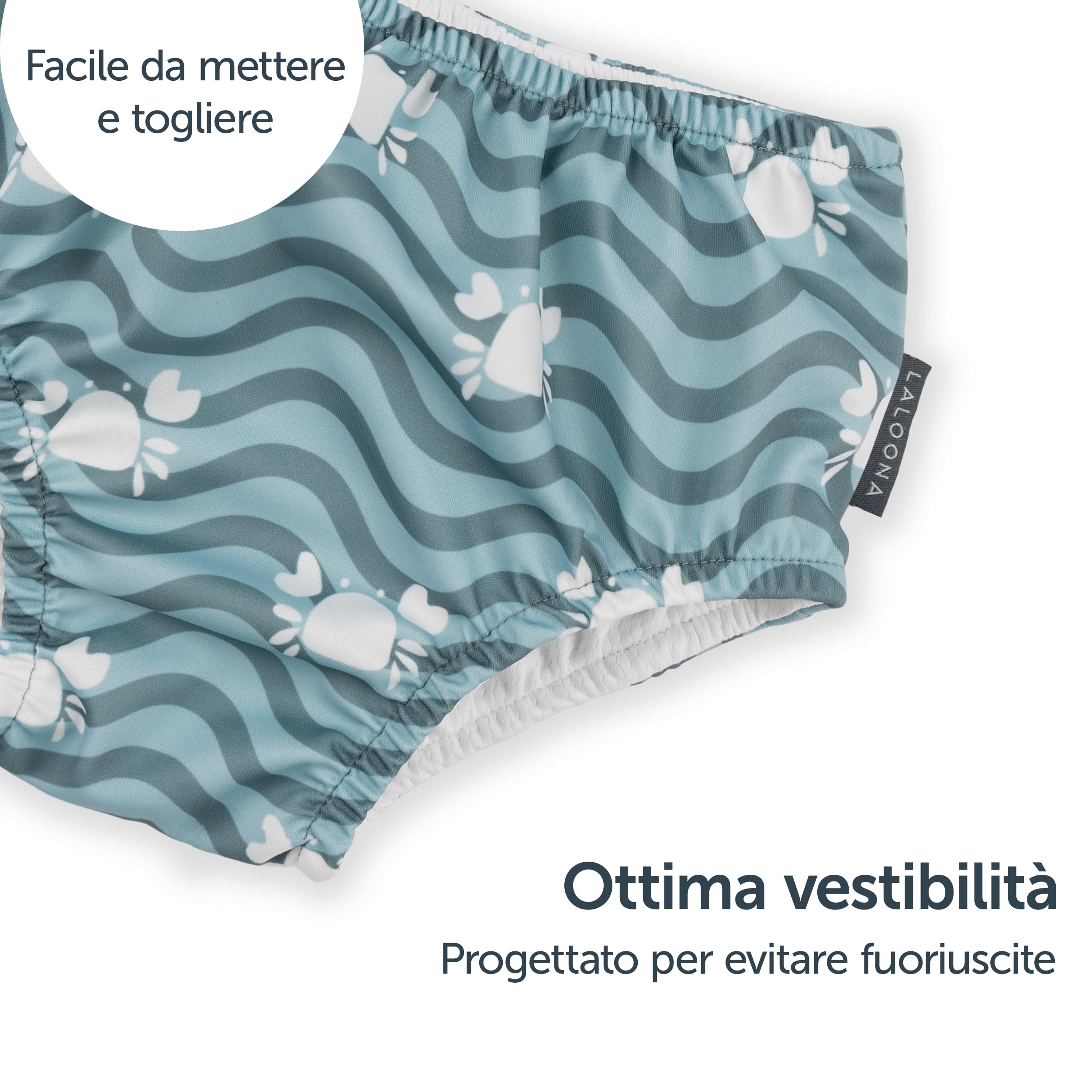 LaLoona Pannolino Piscina Riutilizzabile per Bambini Costume Contenitivo Neonato Resistente al Cloro OEKO-TEX Asciugatura Rapida Verde Granchio