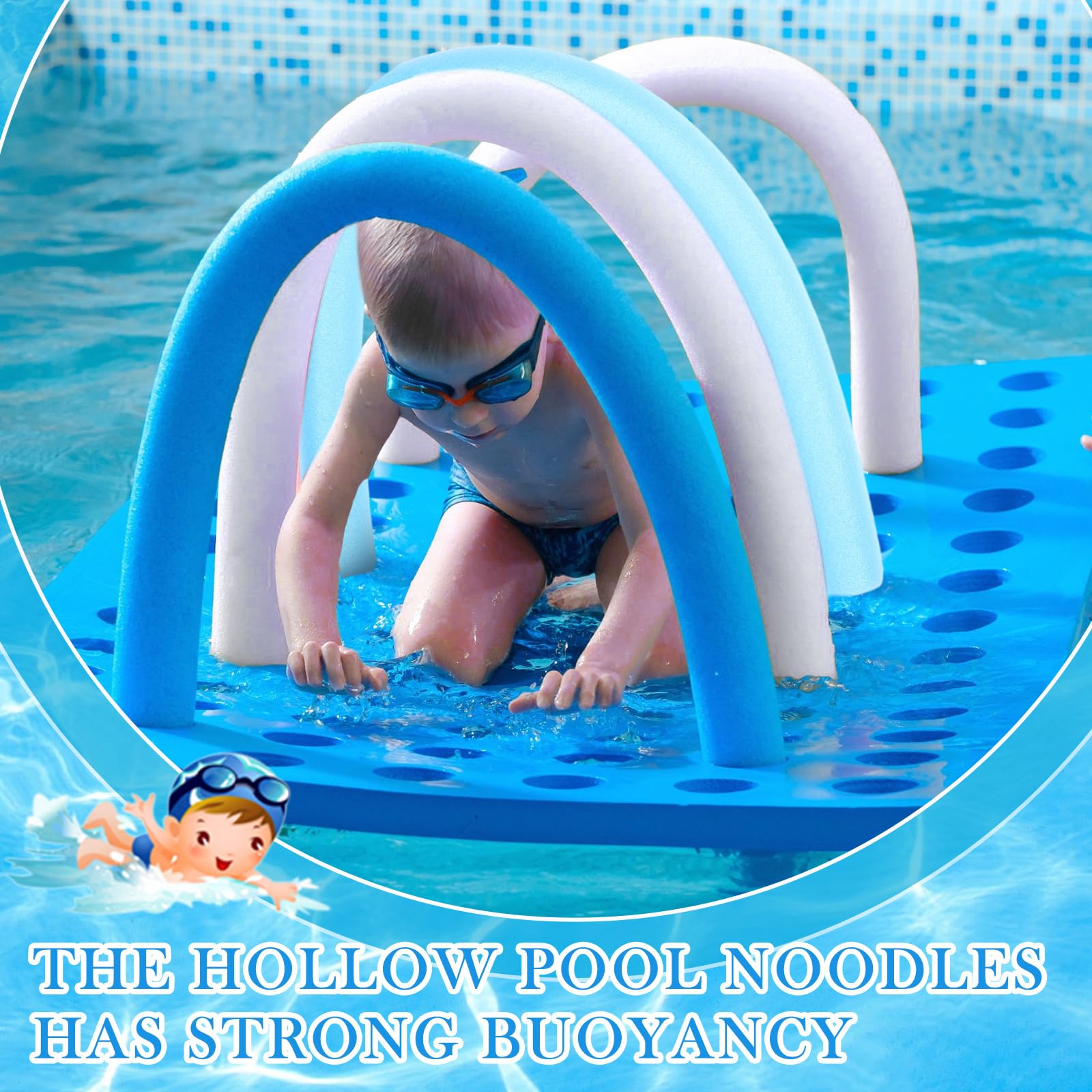 VioraWhite Pool-Nudeln, 3 Stück, 99 x 5,7 cm, Schaumstoff-Schwimmnudeln, groß, hohl, helle Schaumstoff-Schwimmnudeln, schwimmend, strapazierfähig, für Erwachsene, schwimmend, Handwerksprojekt
