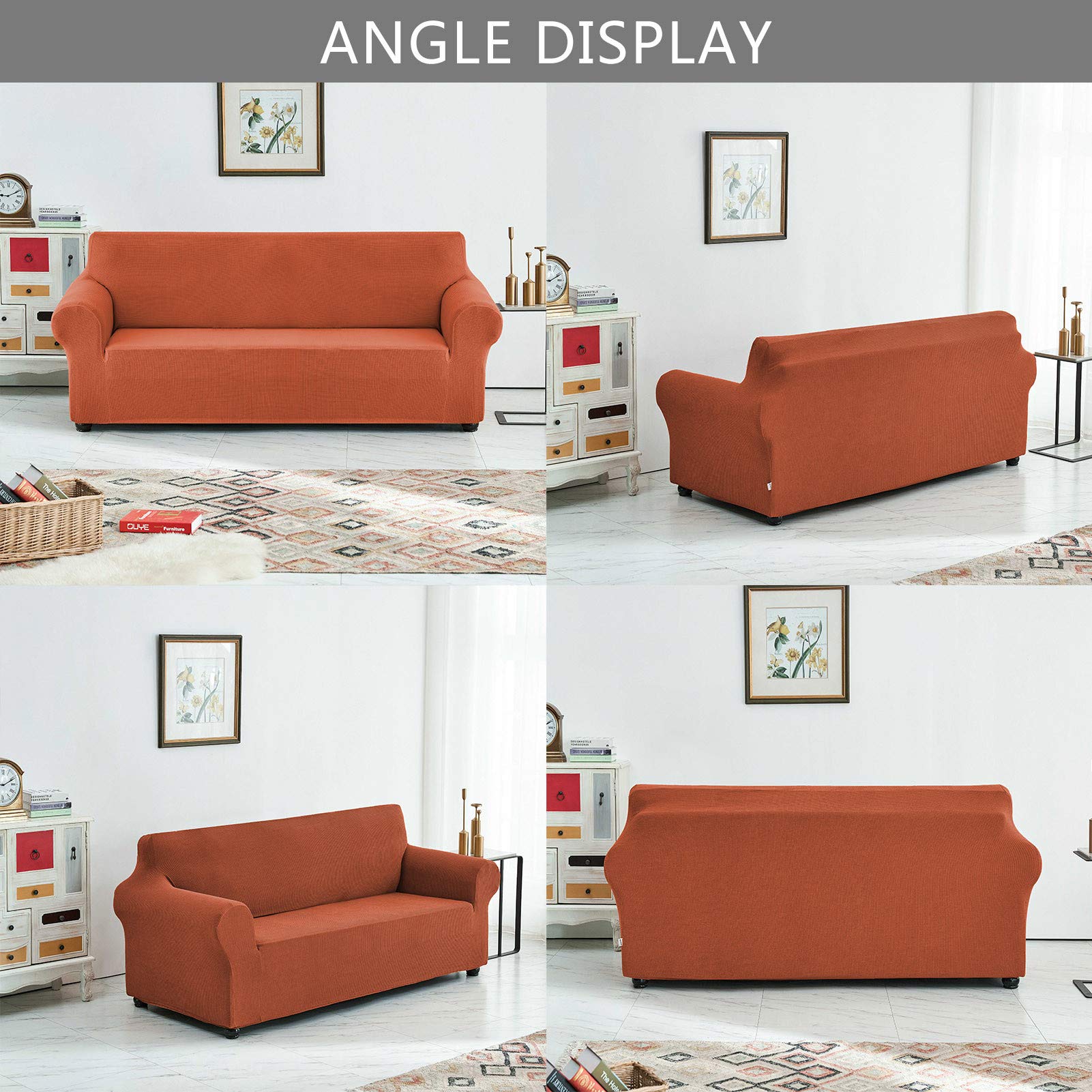 Copridivano elastico, tinta unita, protezione per mobili a 2 posti (zucca), resistente ed elegante, facile da pulire, ideale per l'arredamento della casa e proprietari di animali domestici
