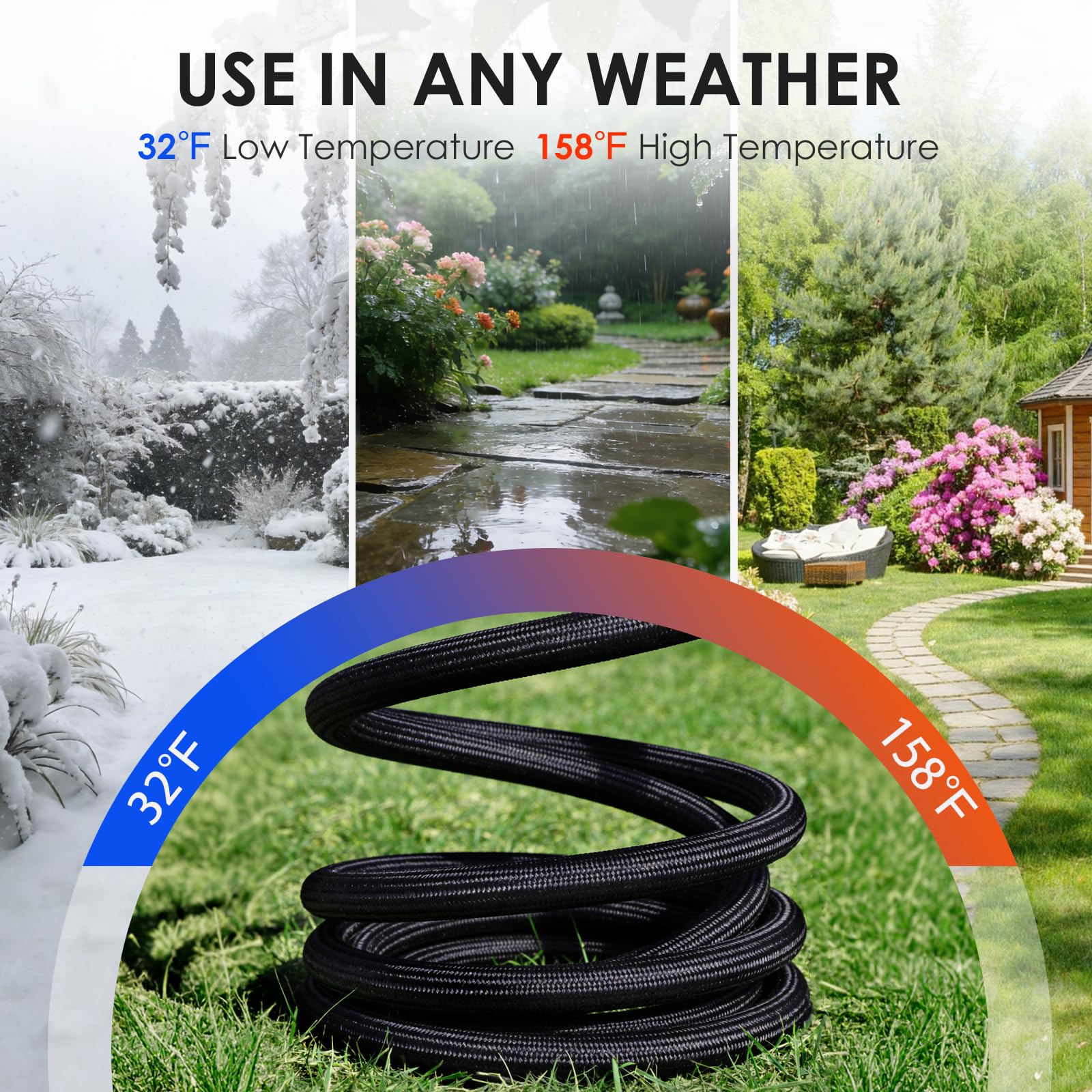 Gartenschlauch, 15 m, nicht dehnbarer, leichter Wasserschlauch mit 10 Funktionen, flexibel, knickfrei, verschleißfester Stoff, auslaufsicher, Gartenschläuche für Outdoor, Hof, Rasen, Auto, Marine
