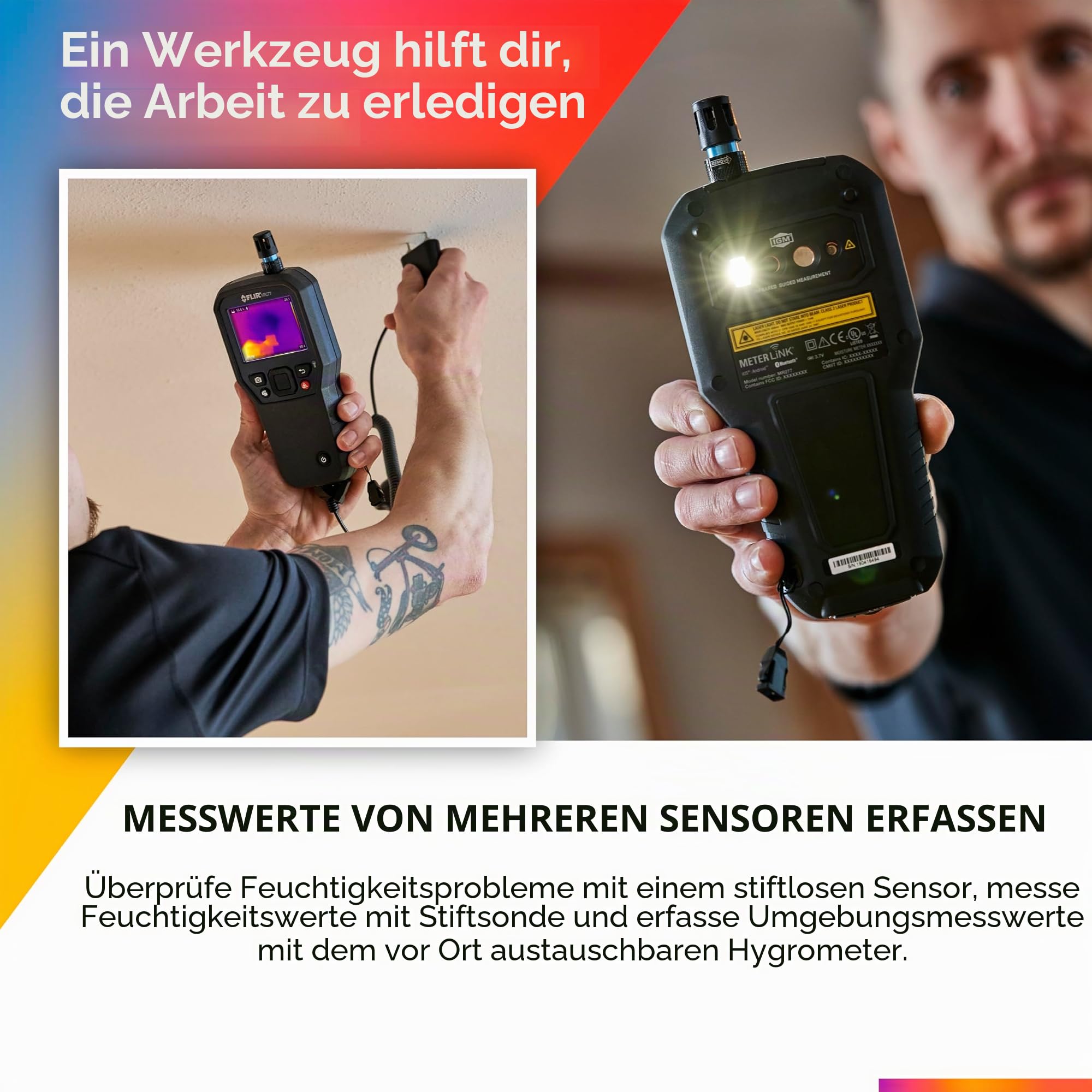 Flir MR277 Feuchtigkeitsmesser, MSX IR-Kamera und Hygrometer