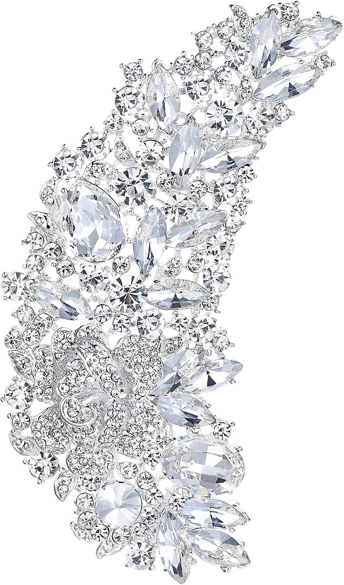 Austrian Crystal 5 Inch Bridal Flower Bouquet Brooch for Women