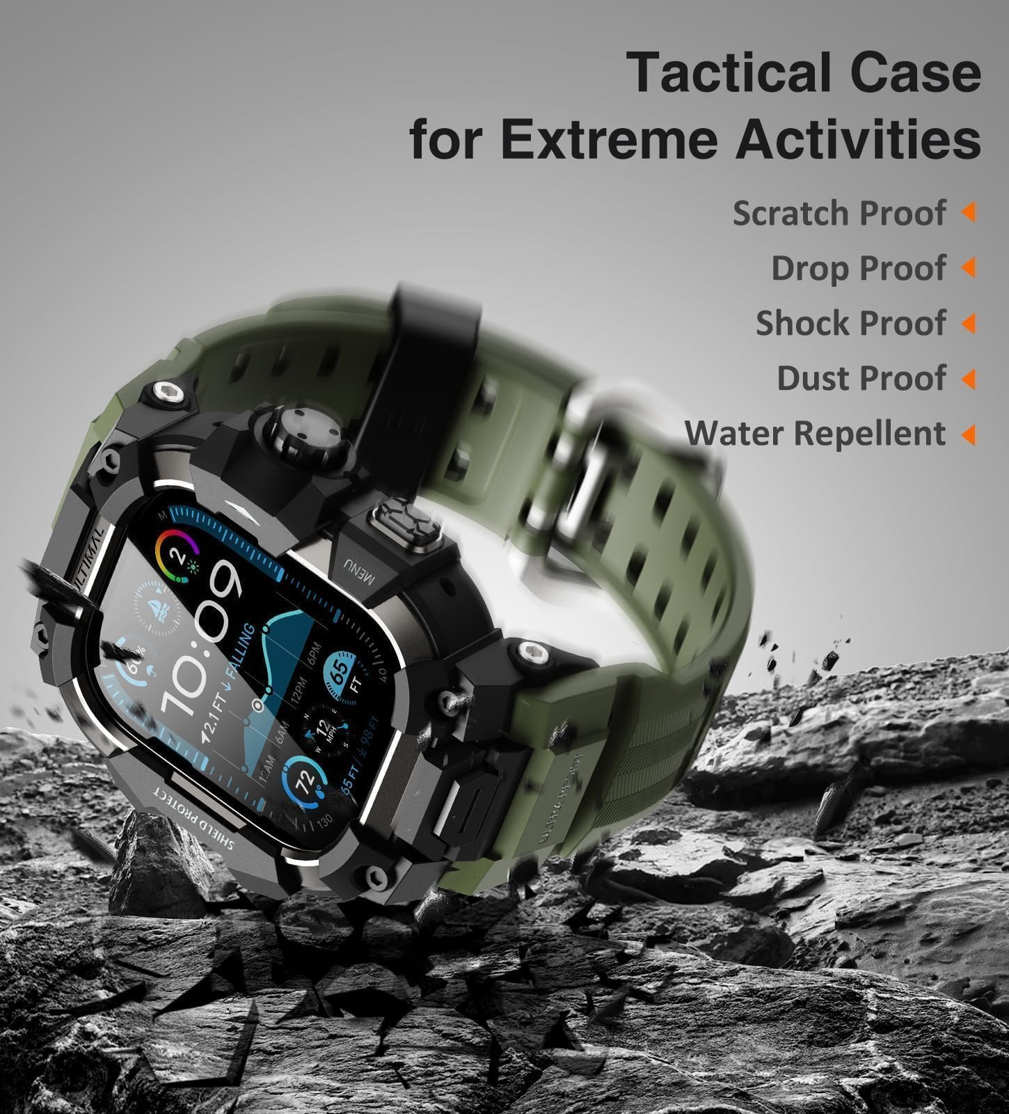 ULTIMAL Robusta custodia con cinturino per Apple Watch da 44 mm e 45 mm, per Apple Watch Serie SE/SE 2a generazione/6/5/4, serie 9/8/7 da 45 mm, custodia antiurto di grado militare per iWatch Tactical