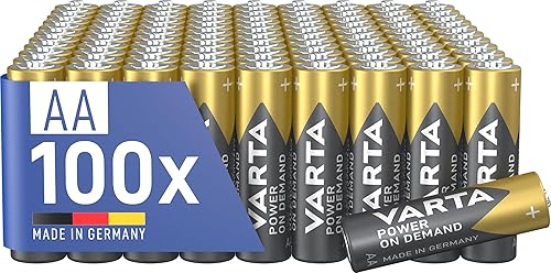 VARTA Batterien AA, 100 Stück, Power on Demand, Alkaline, 1,5V, Vorratspack in umweltschonender Verpackung, ideal für Computerzubehör, Smart Home Geräte