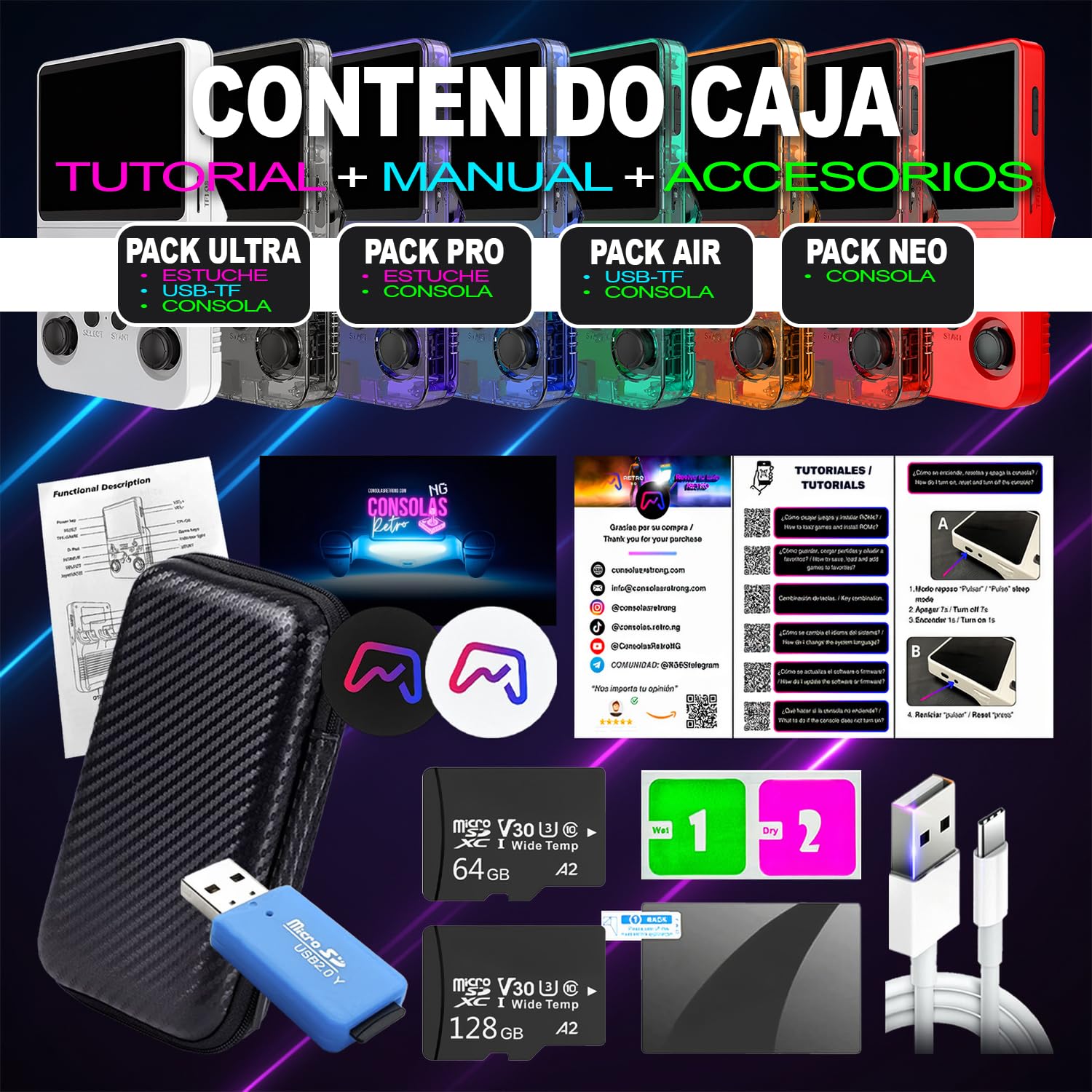 SVP Game R36S Console rétro portable avec étui et lecteur TF-USB, Original 2026, compatible avec 40 000 jeux, panneau IPS 3,5", Linux, x2 fentes TF, Bat. 3500 mAh (bleu, 128 Go, Pack Ultra)