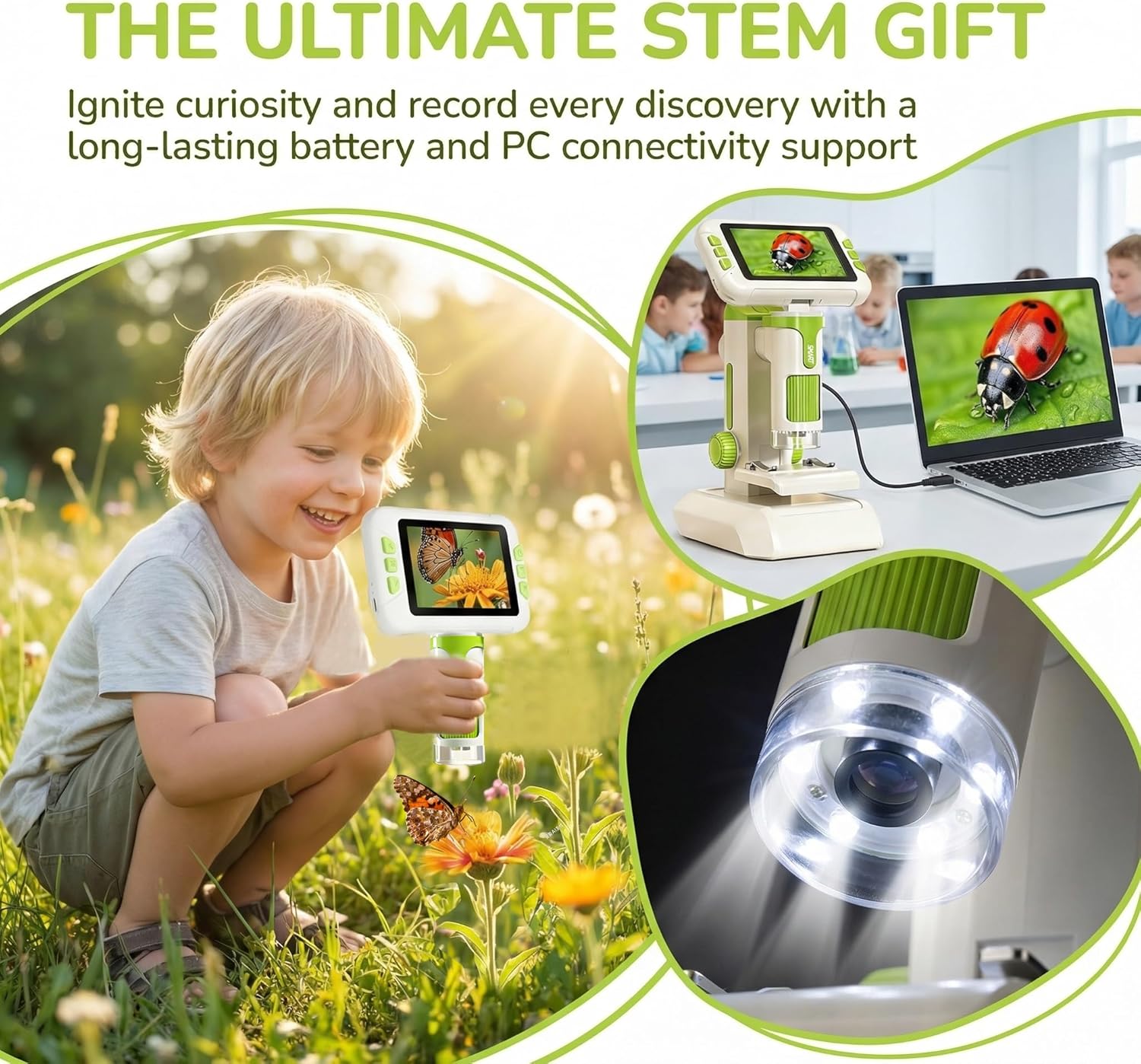 1600X Digital Microscope for Kids, 4.0 inch HD Screen,3-in-1 Portable Microscopes with Slides,STEM Educational Science Toy for Ages 6-12 Christmas Birthday Gifts for Boys & Girls