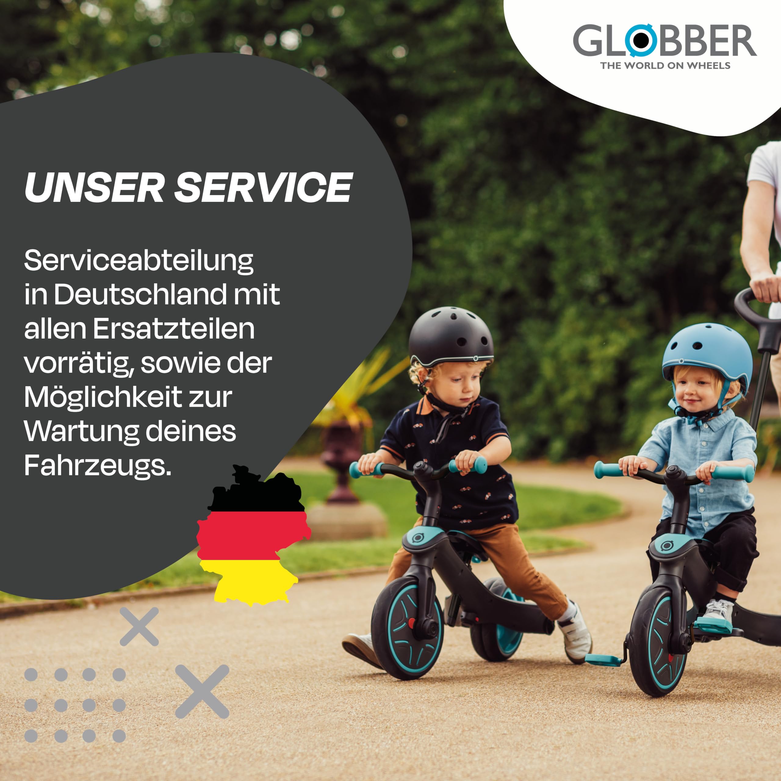 GLOBBER Explorer Trike Foldable 4in1 schwarz-grau – Dreirad, Laufrad und Kinderwagen in 10/8,5 Zoll – TPR-Sitz – höhenverstellbares Kinderfahrzeug
