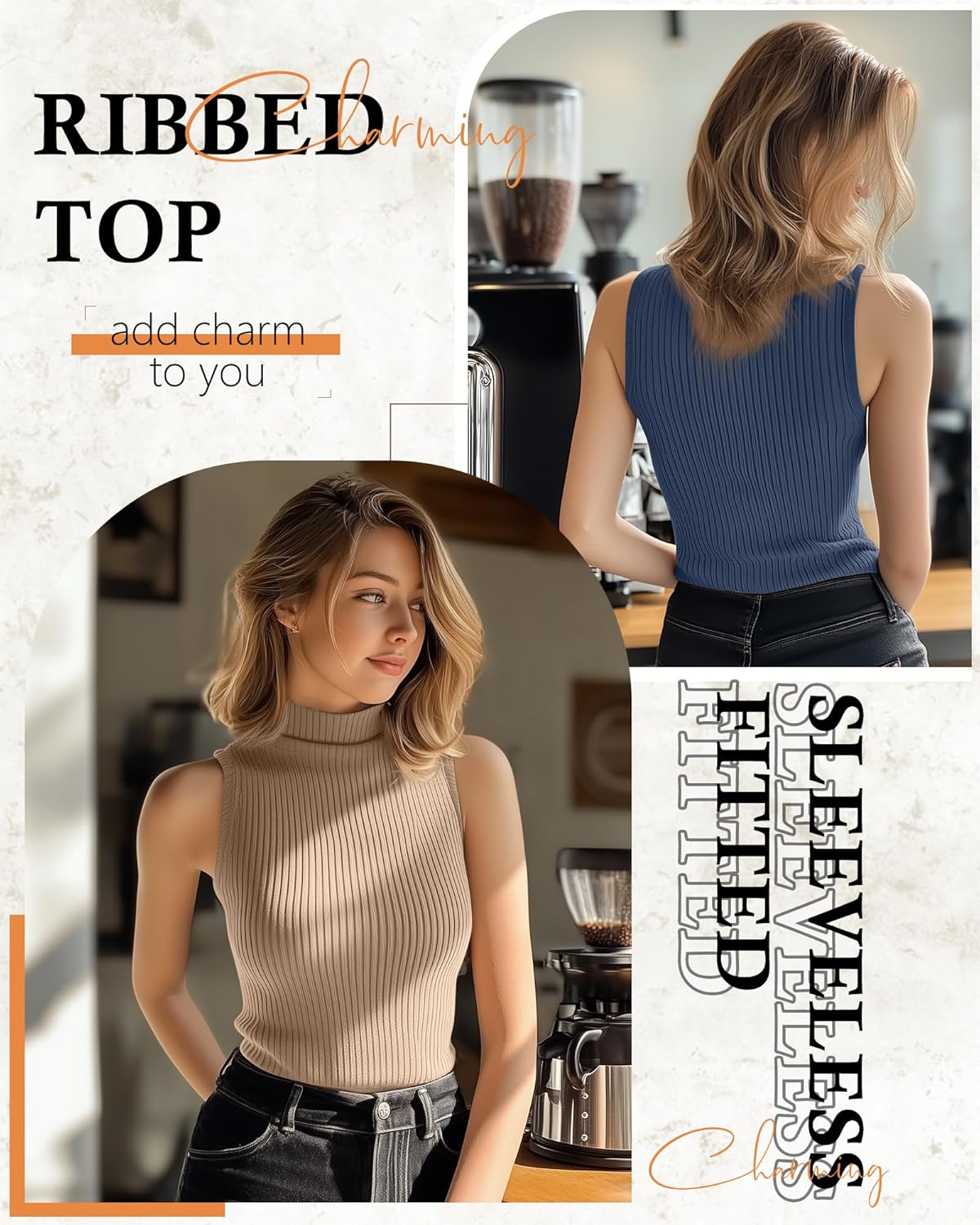 3 Pack Women's Sleeveless Mock Turtlenecks Shirts, Ribbed Stretch Slim Fitted Tank Top Basic Lightweight Bustier Tee - Image 4