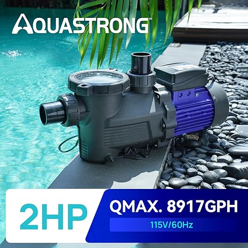 Miniatura 5 de Aquastrong Bomba de piscina dentrosobre el suelo, alto flujo (con temporizador, 2HP, 8917 GPH, 115V)
