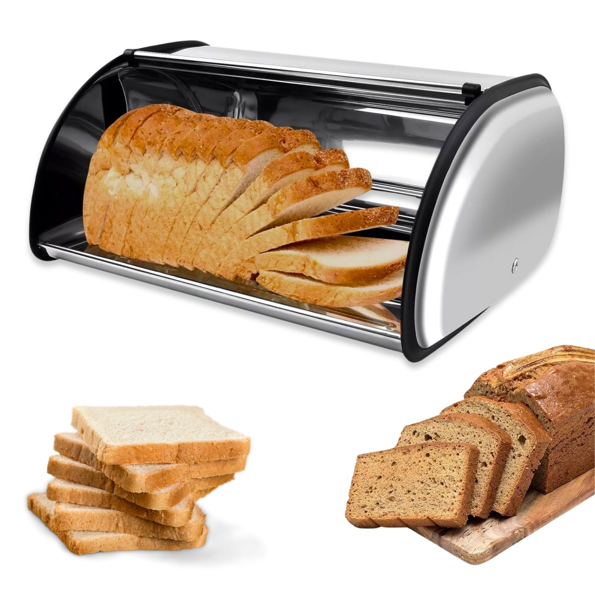 ADEPTNA Stainless Steel Storage Bread Bin - Loaf Canister Vintage Metal Bread Box Container Kitchen Home Food Storage – Keeps Bread Fresh
