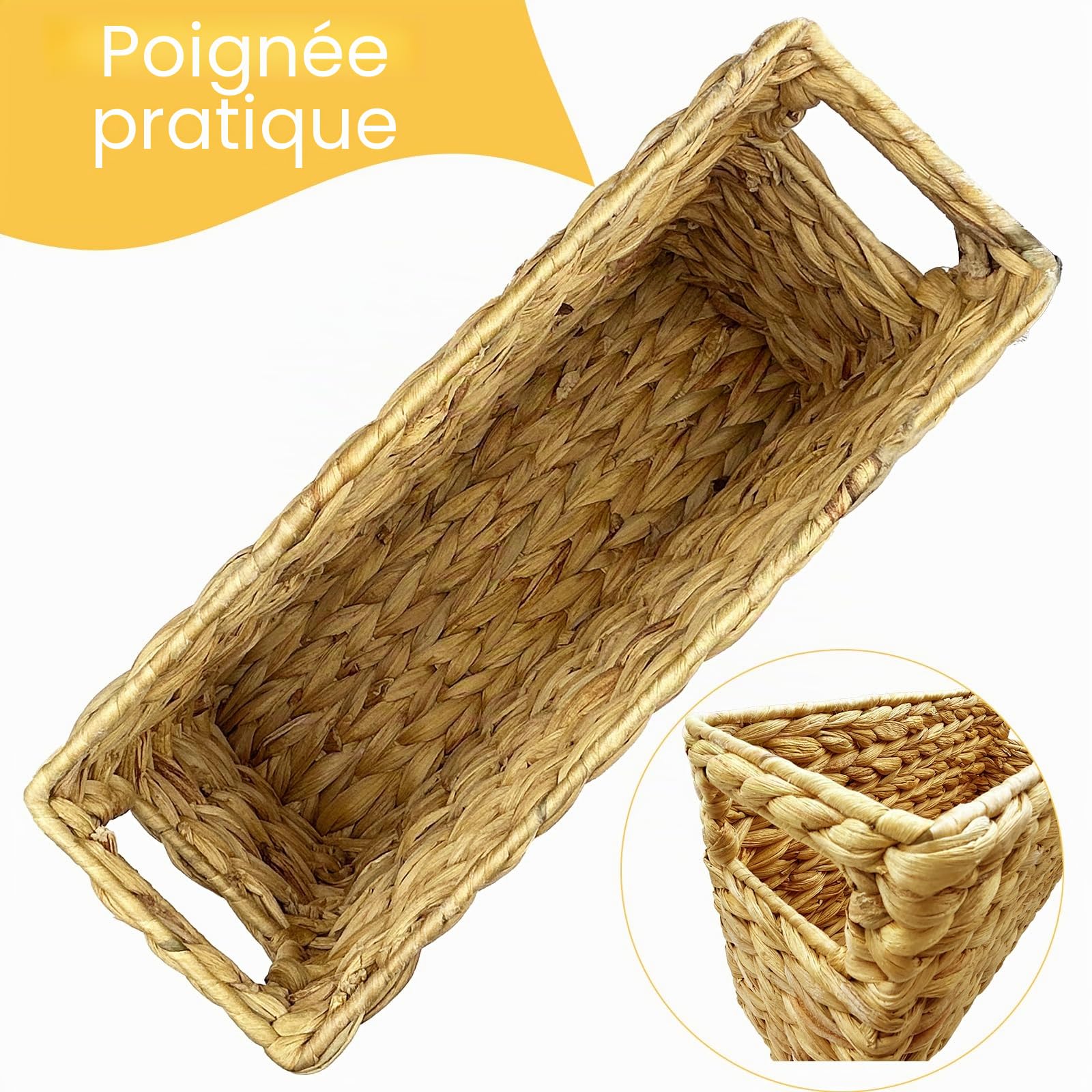 Nexboraque Porte-revues tissé à la main, panier à magazines en jacinthe d'eau, étroit 39,5 x 14,5 x 24 cm, rangement pour salle de bain, bureau