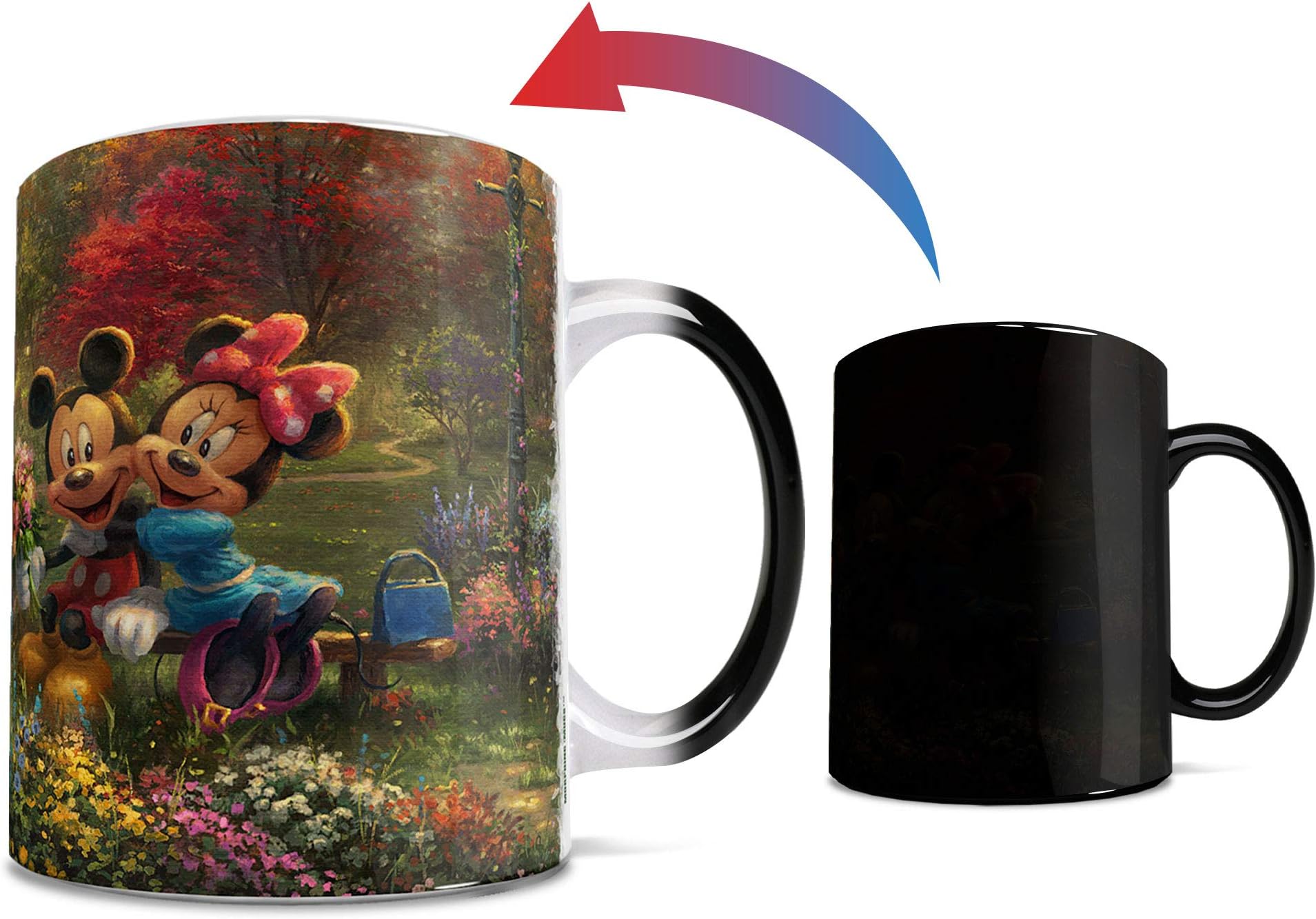 Disney – Mickey and Minnie Mouse – Central Park - Thomas Kinkade - One 11 oz Color Changing Heat Sensitive Ceramic Mug – Image Revealed When HOT Liquid Is Added!